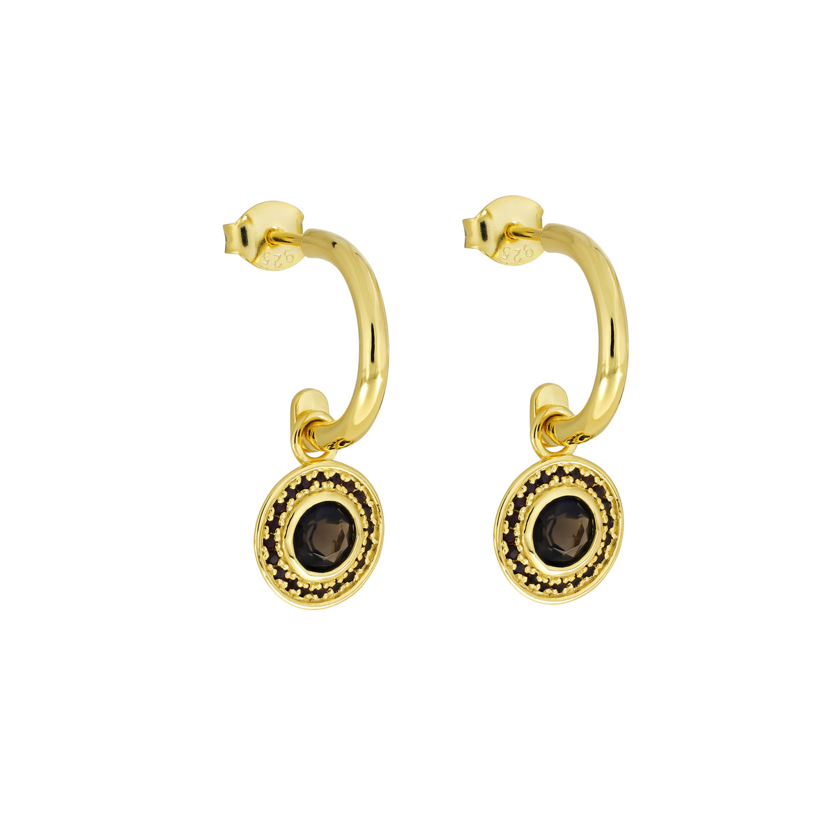 Smoky Quartz &amp; Garnet Drop Earrings in Yellow Gold Vermeil