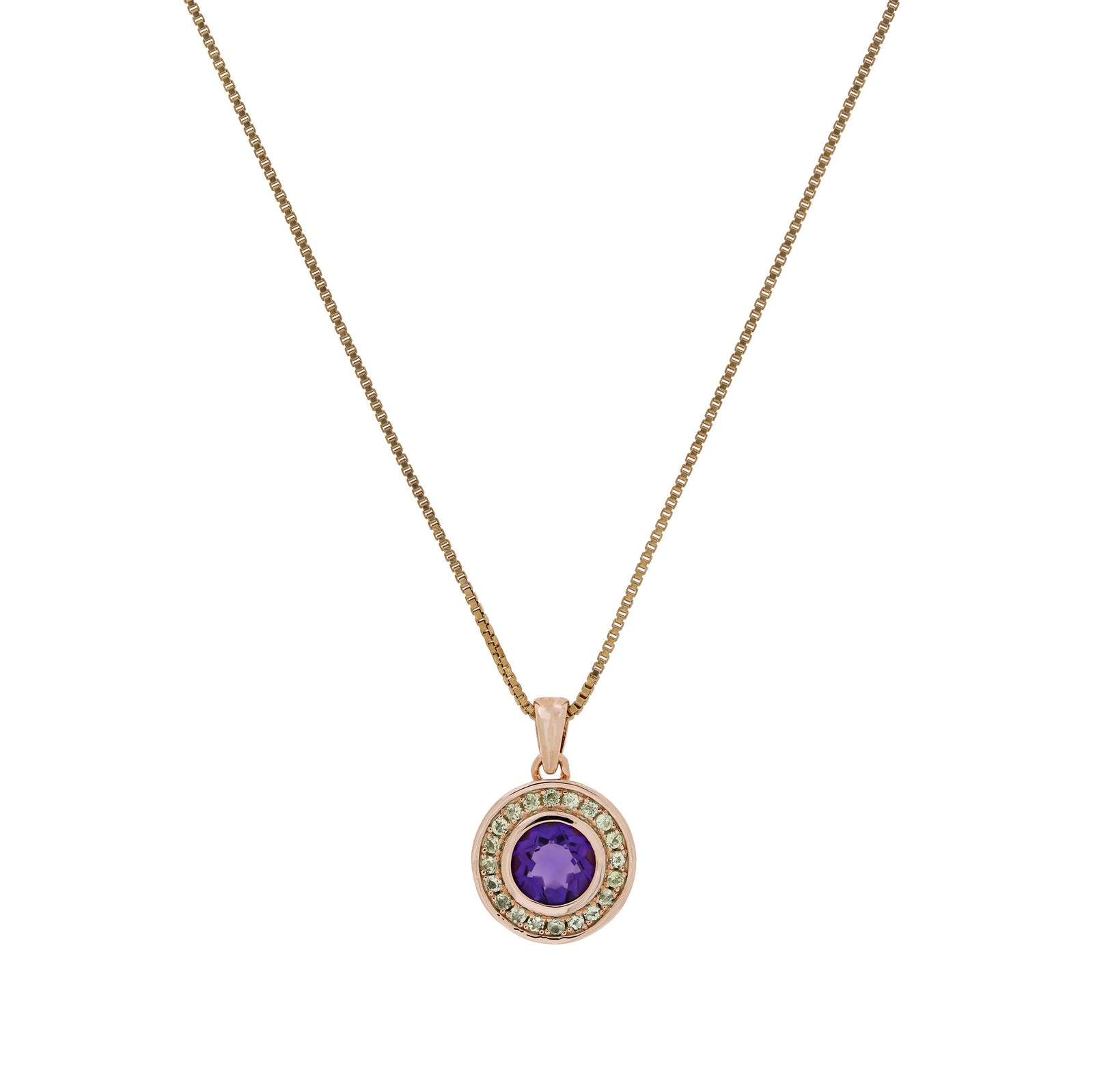 Amethyst & Olivine Pendant in Rose Gold Vermeil