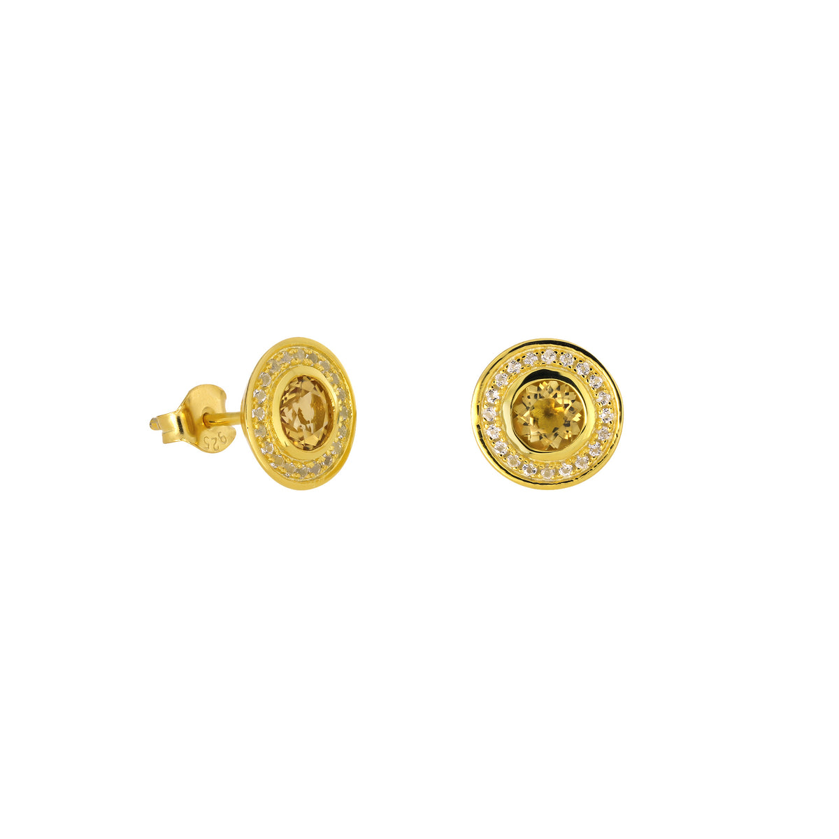 Citrene &amp; White Topaz Stud Earrings in Yellow Gold Vermeil