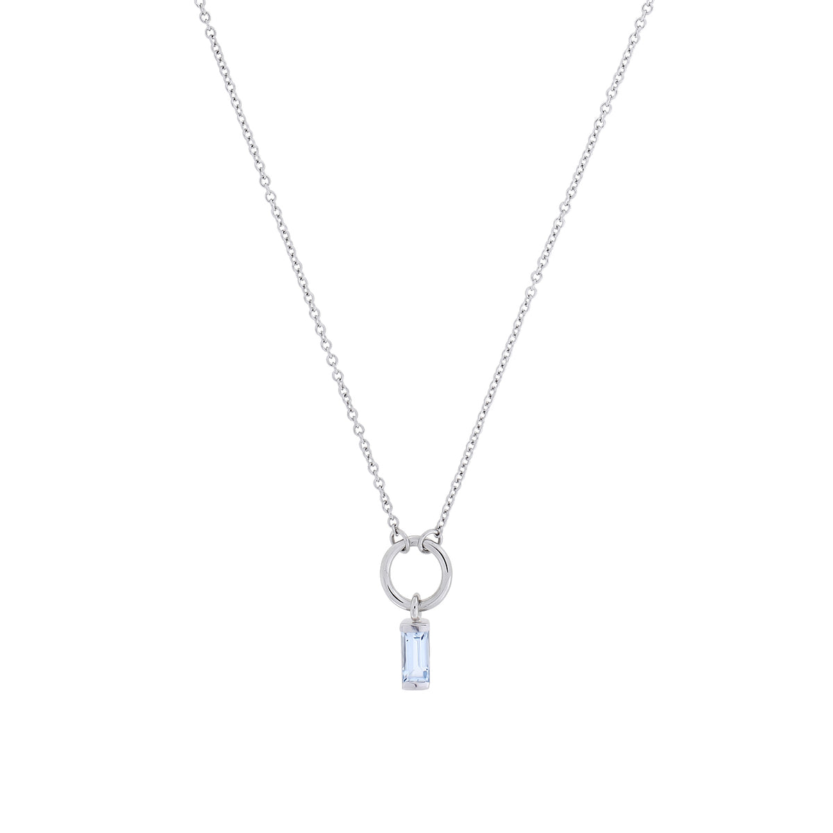 Silver Blue Topaz Baguette Necklace
