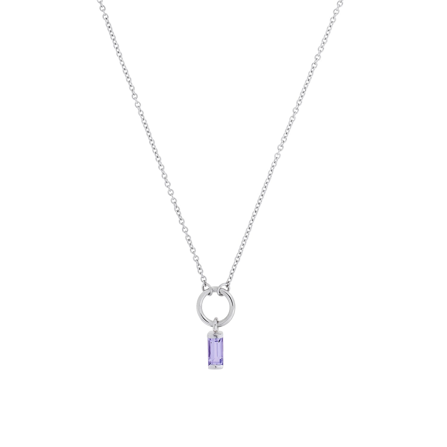 Silver Amethyst Baguette Necklace