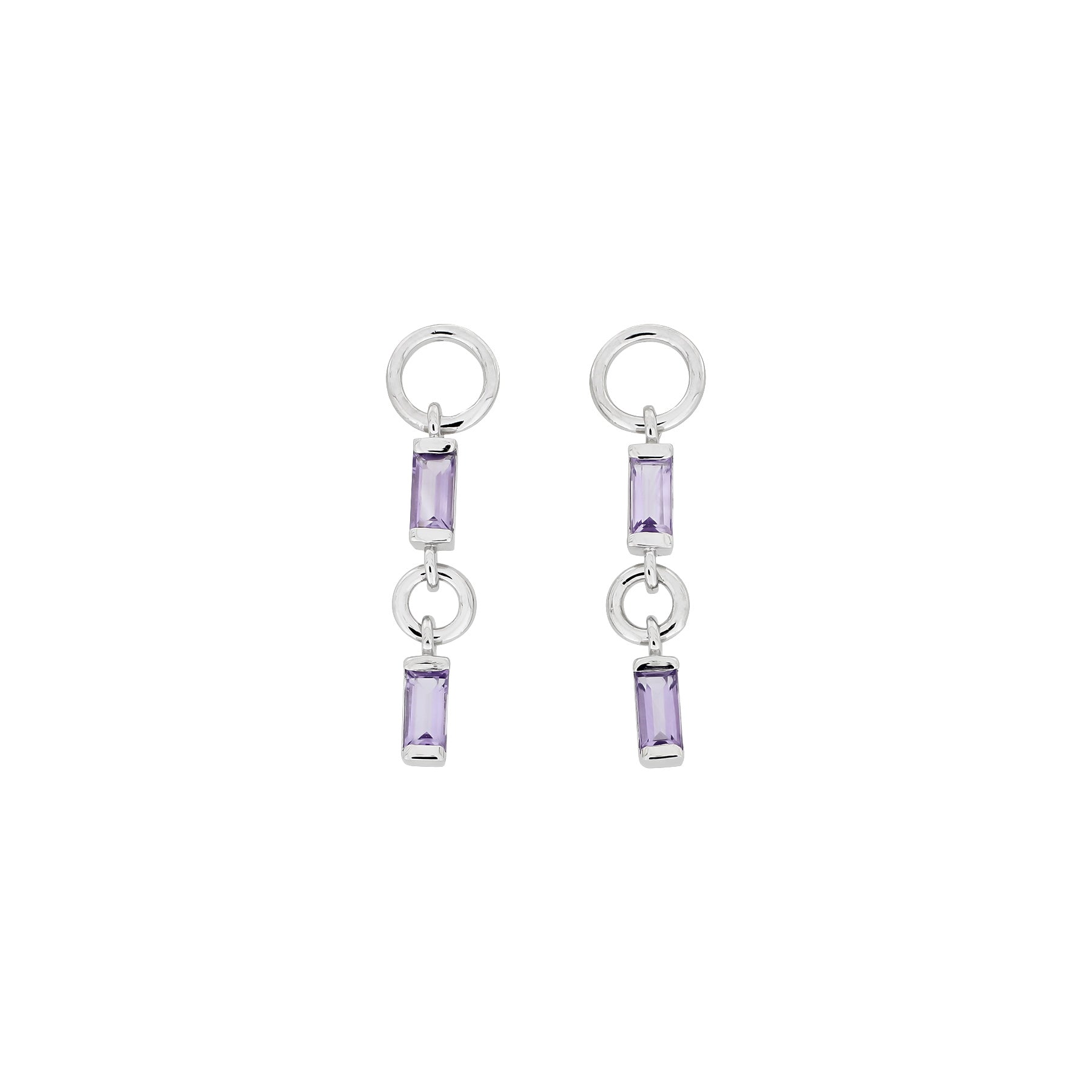 Silver Amethyst Baguette Drop Earrings