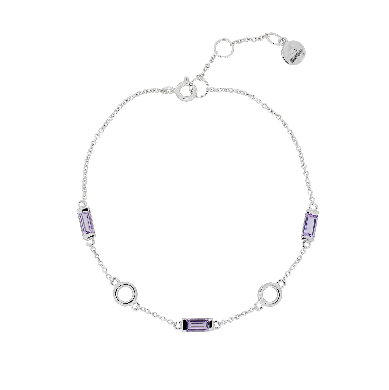 Silver Amethyst Baguette Bracelet