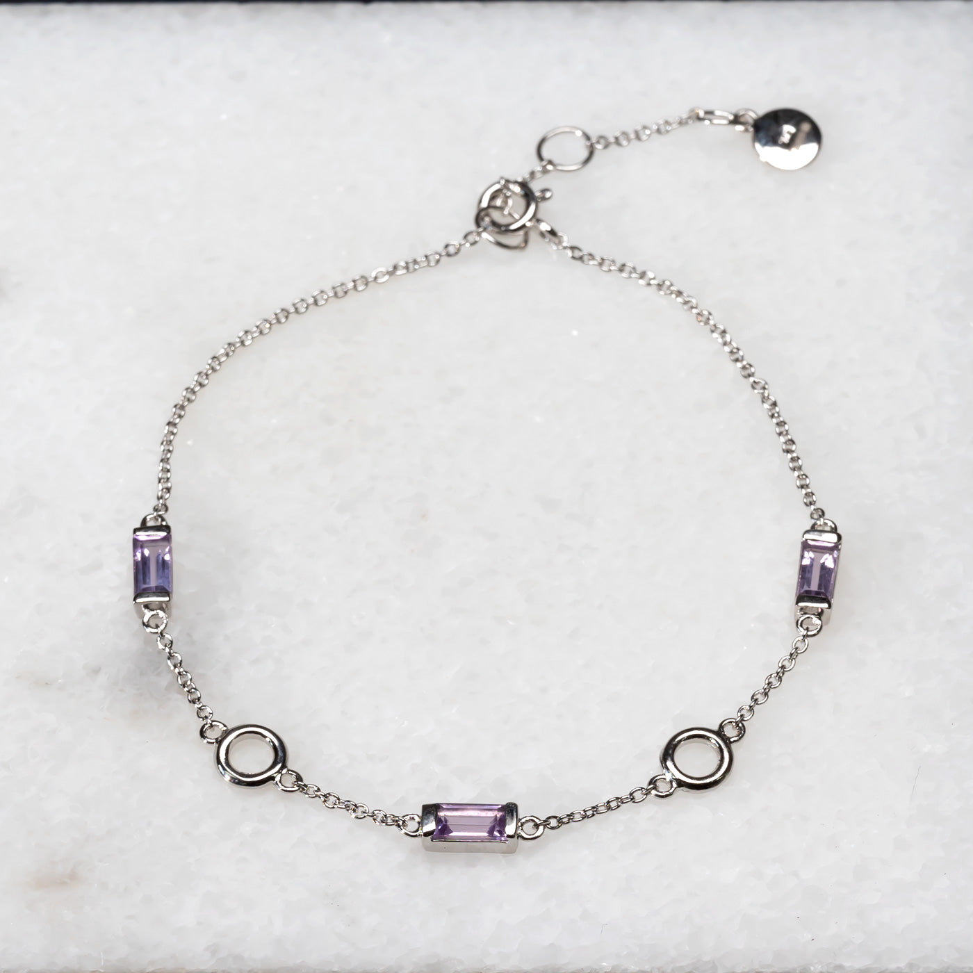 Silver Amethyst Baguette Bracelet