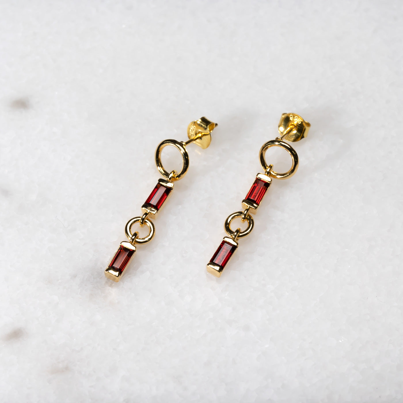 Gold Vermeil Garnet Baguette Drop Earrings