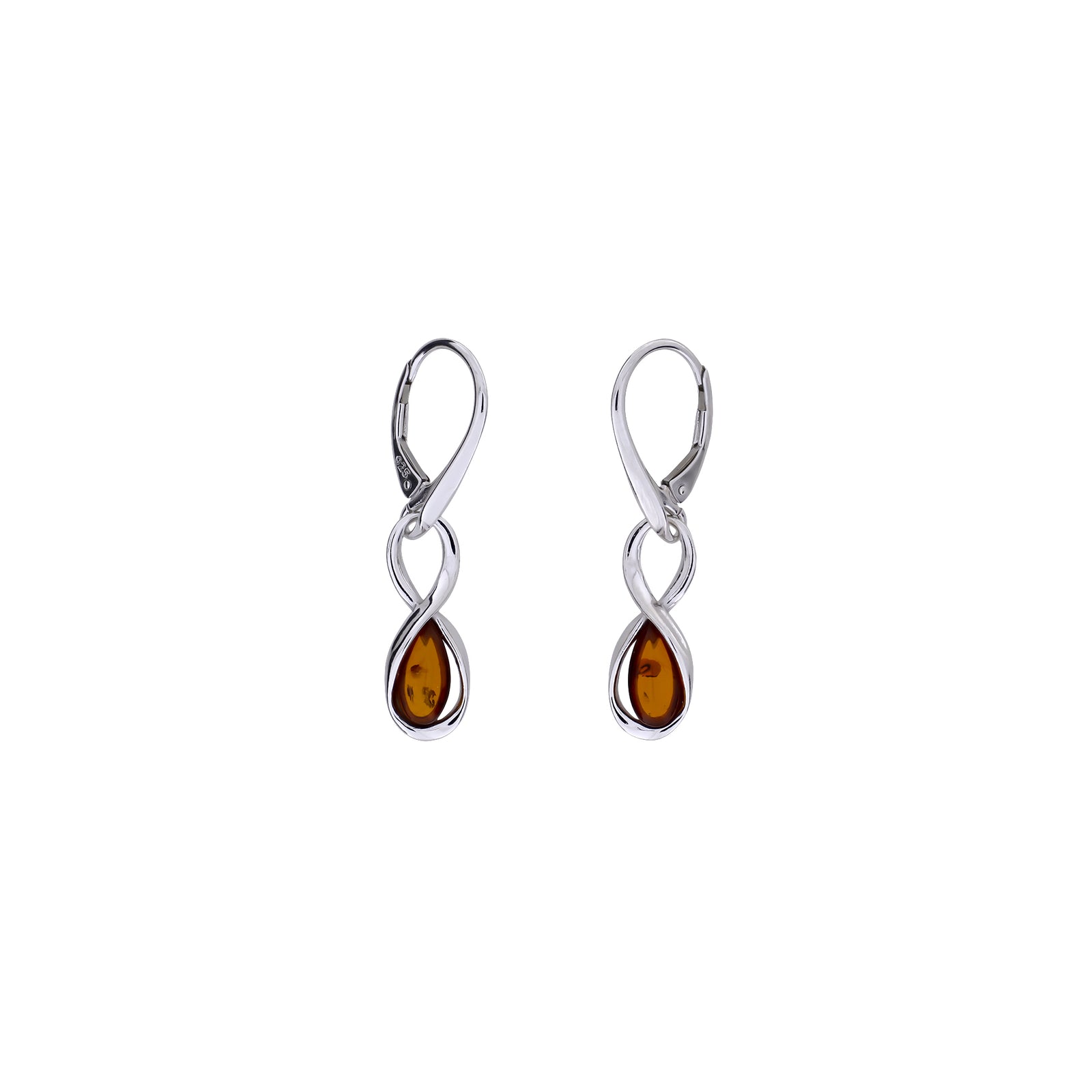 Silver Infinity Amber Drop Earrings