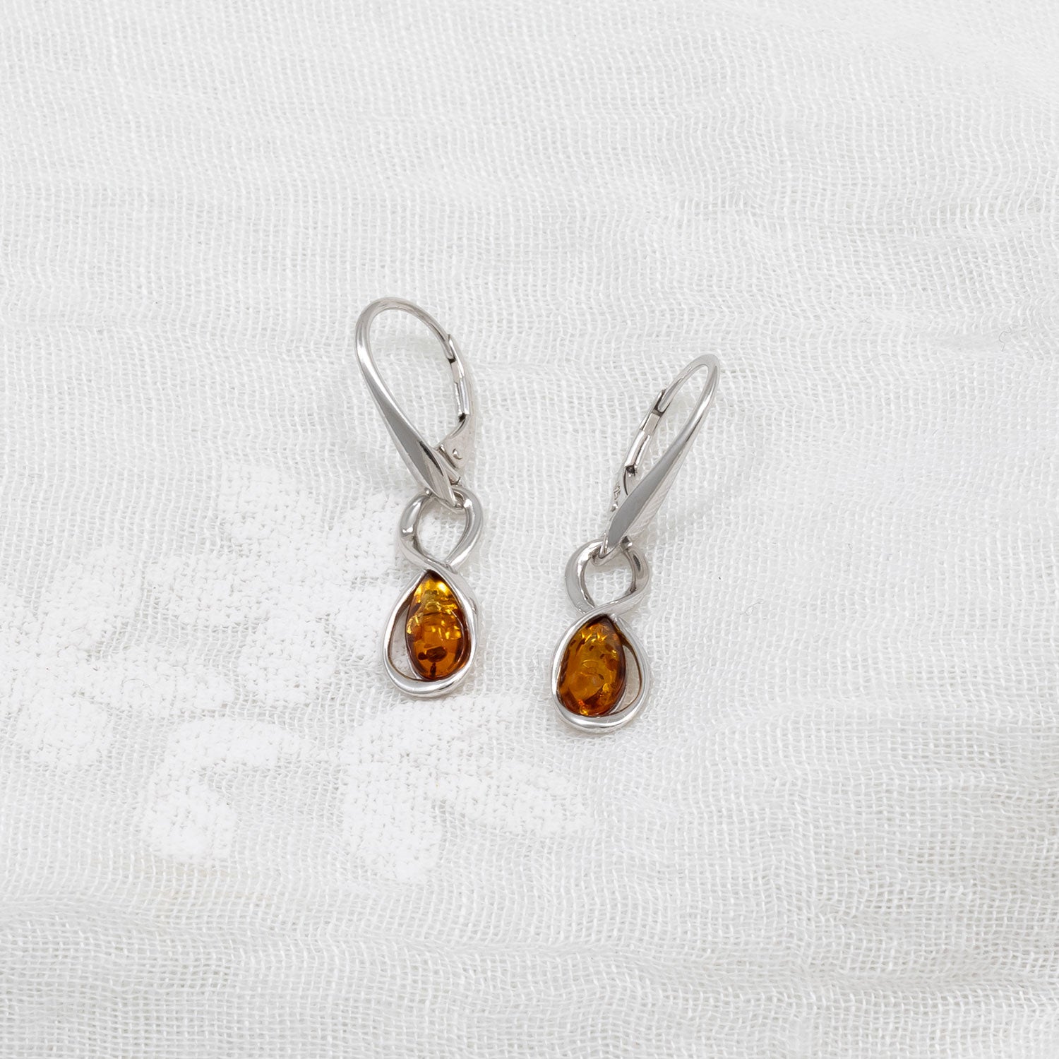 Silver Infinity Amber Drop Earrings