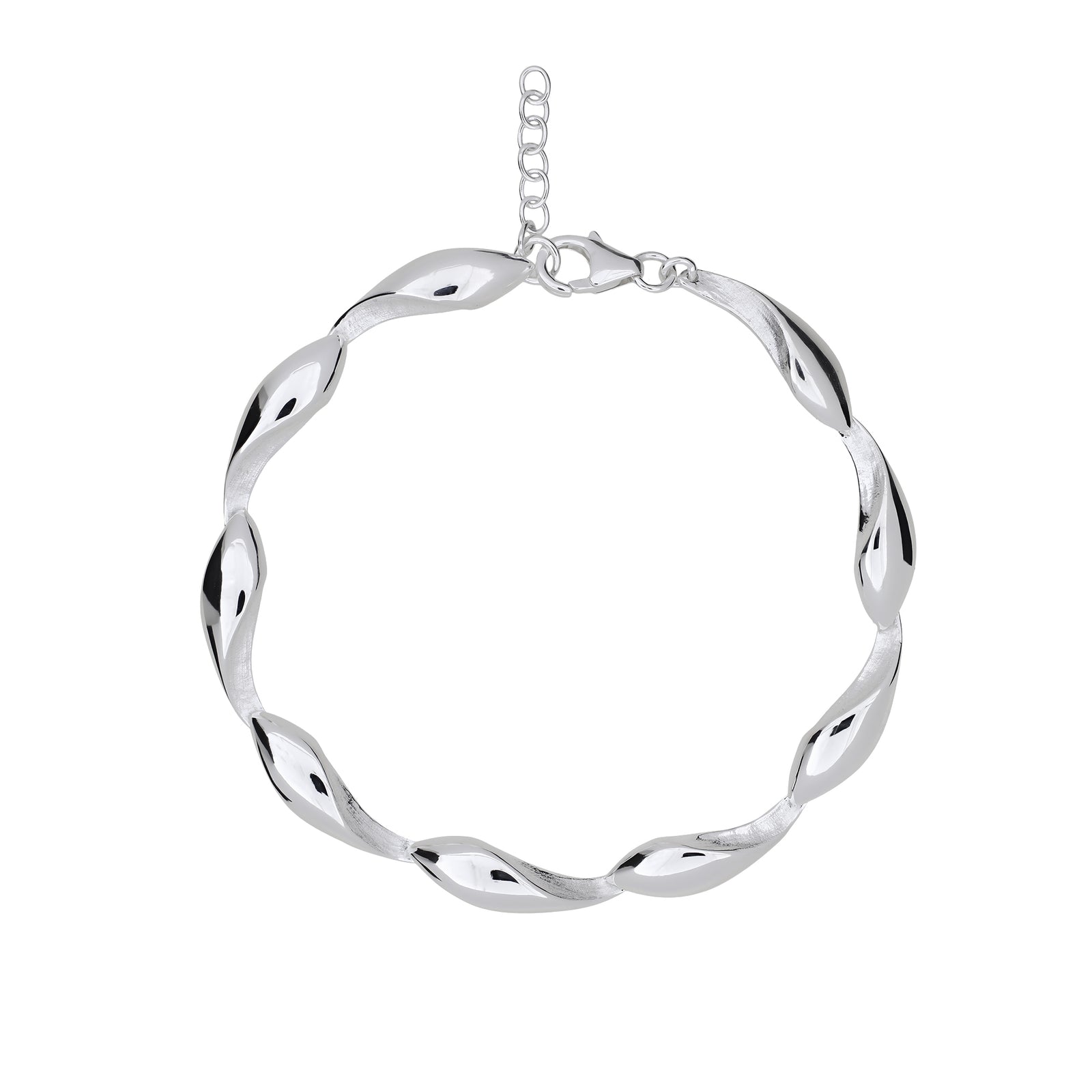 Polished & Textured Silver Droplet Link Bracelet
