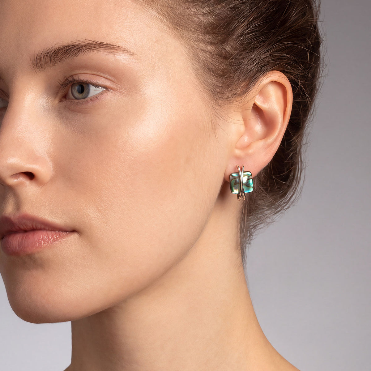 Square Abalone Mother of Pearl Crossover Stud Earrings
