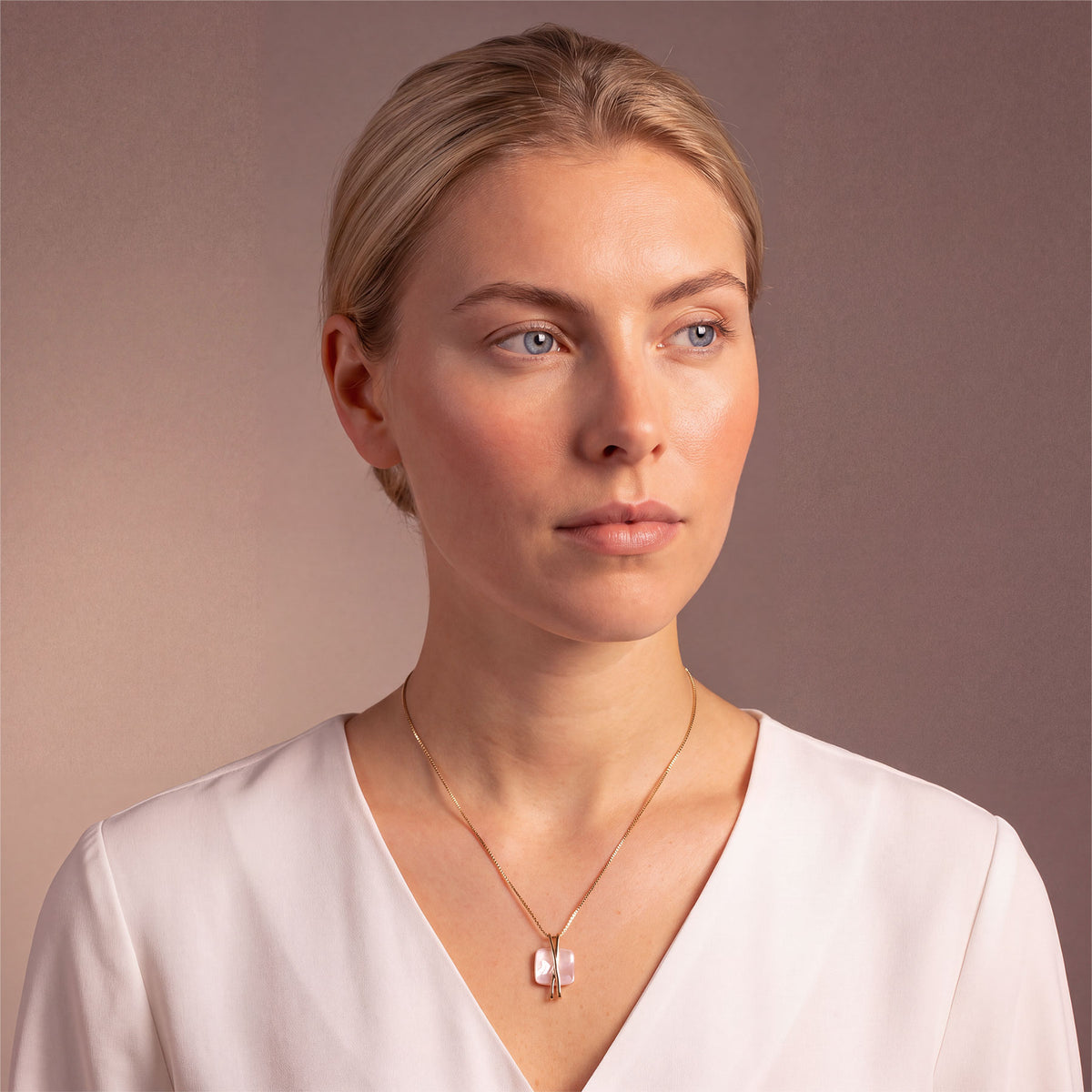 Square Pink Mother of Pearl Crossover Pendant