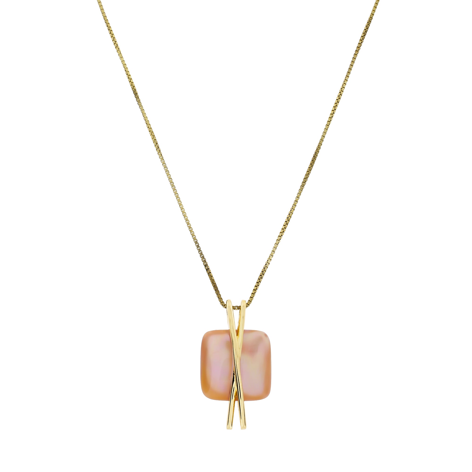 Square Pink Mother of Pearl Crossover Pendant