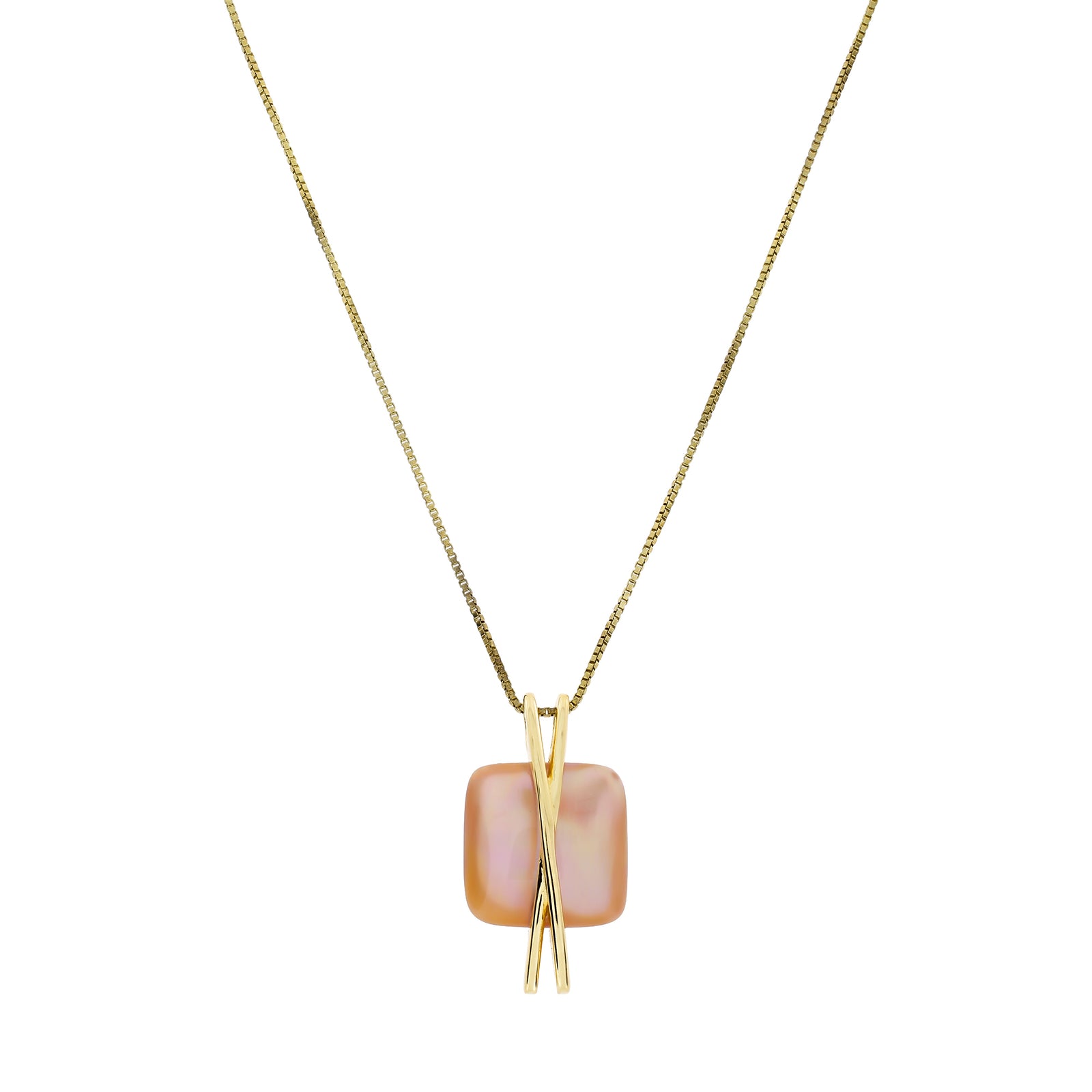 Square Pink Mother of Pearl Crossover Pendant