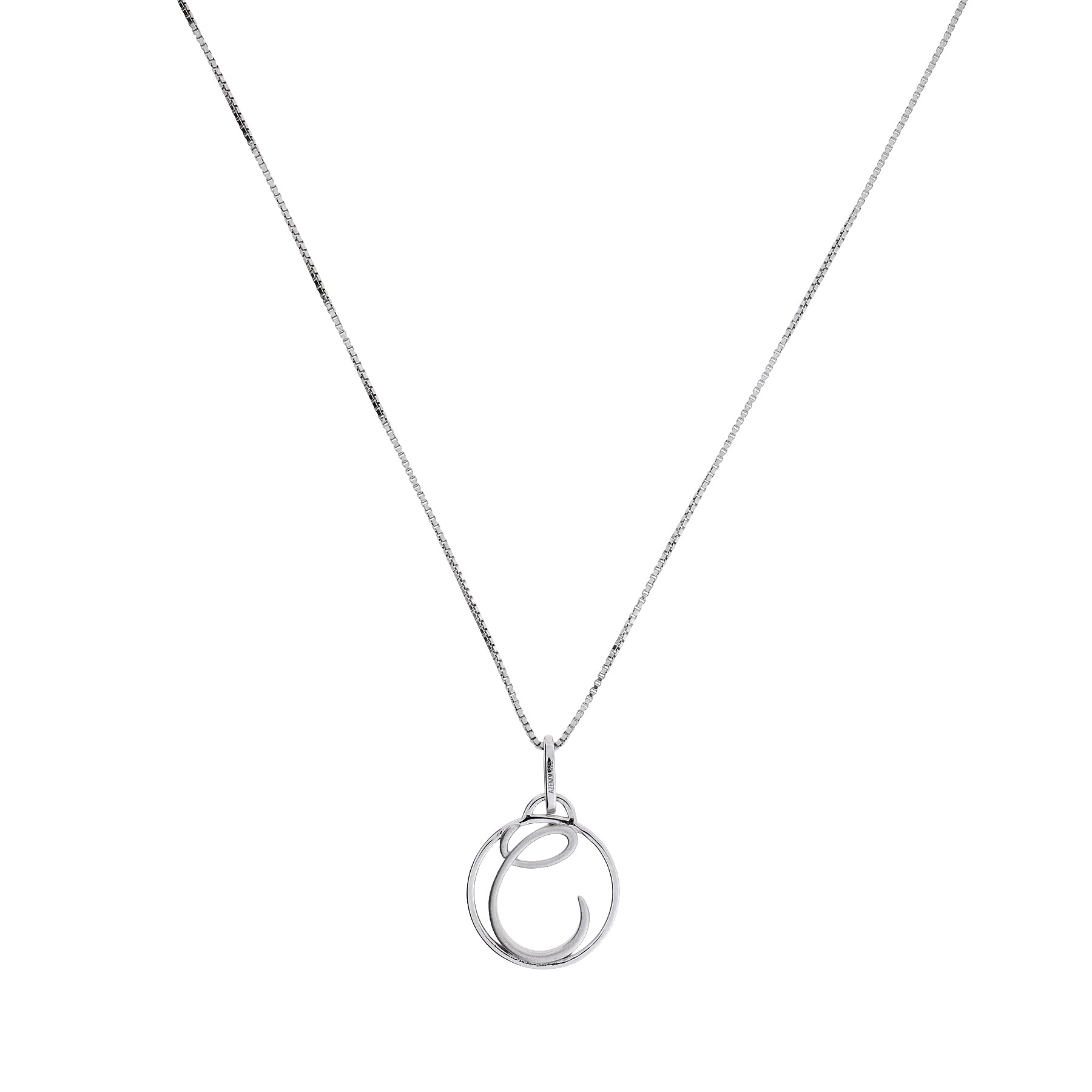 Sterling silver necklace featuring a polished initial letter pendant suspended from a fine chain, showcasing a modern and sculptural design.