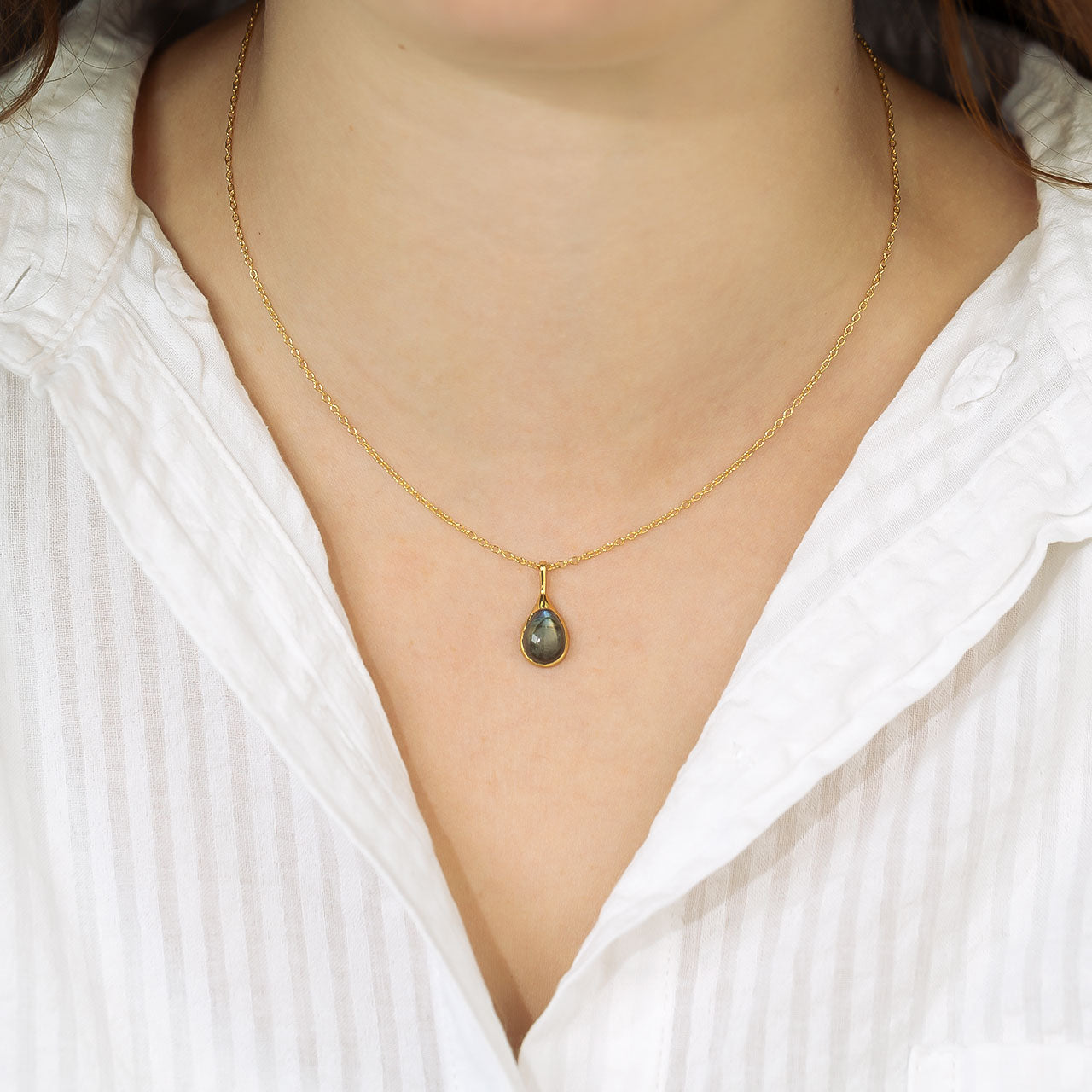Gold Vermeil Labradorite Droplet Pendant