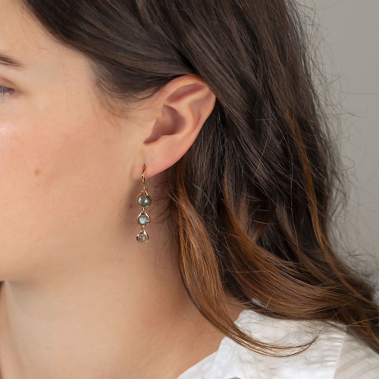 Gold Vermeil Triple Labradorite Drop Earrings