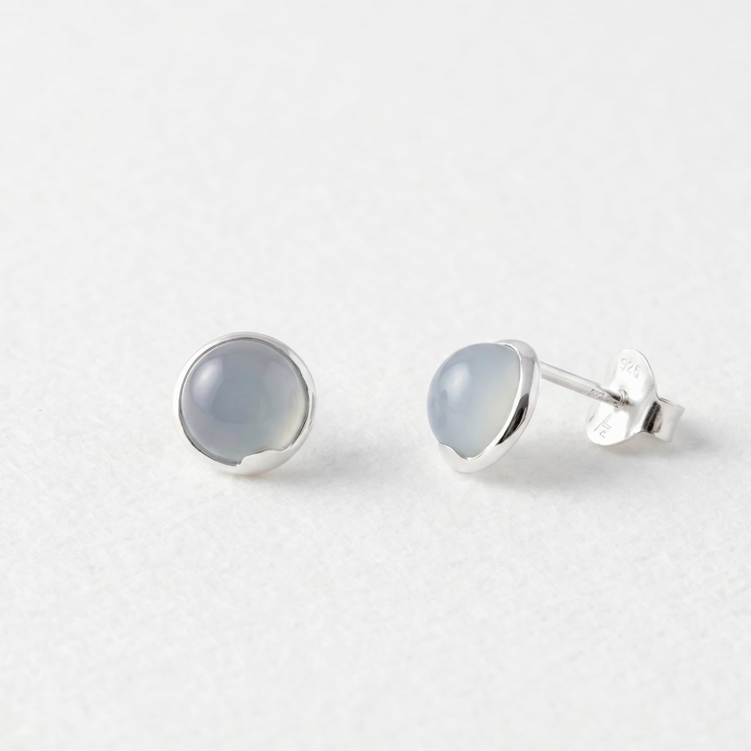Silver Aqua Chalcedony Stud Earrings