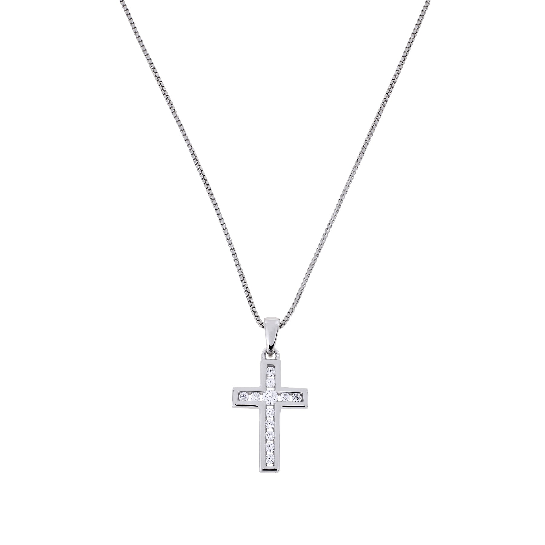 Silver & Channel-Set Cubic Zirconia Cross Pendant