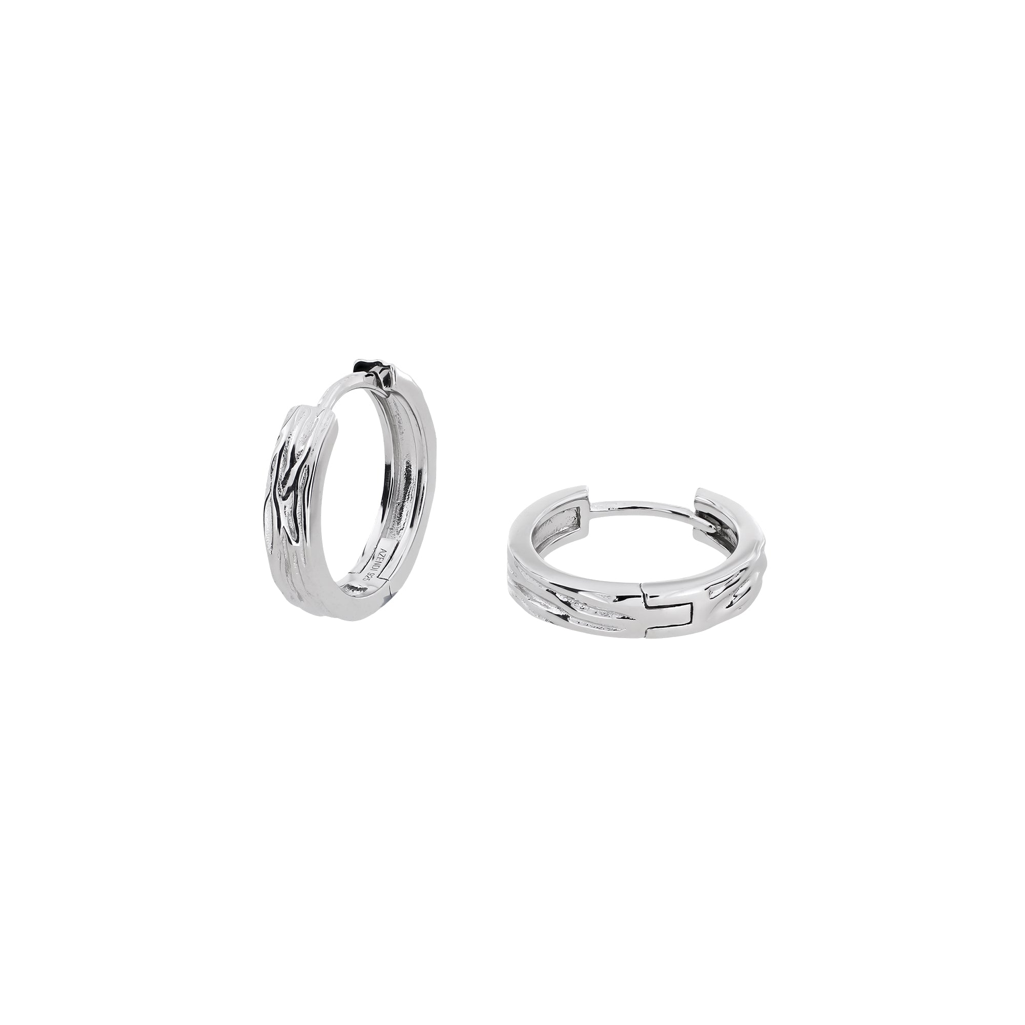 Sterling Silver Textured Waves Elements Hinge Hoop Earrings