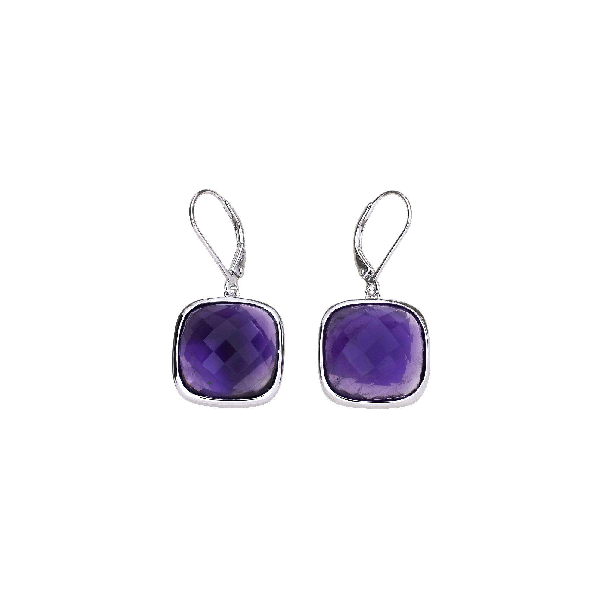 Sterling Silver Checker Cut Amethyst Drop Earrings