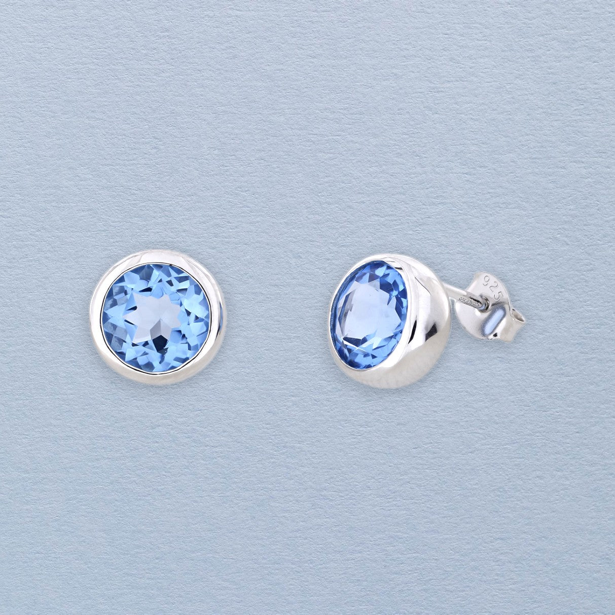 Sterling Silver Brilliant Cut Blue Topaz Studs - Large