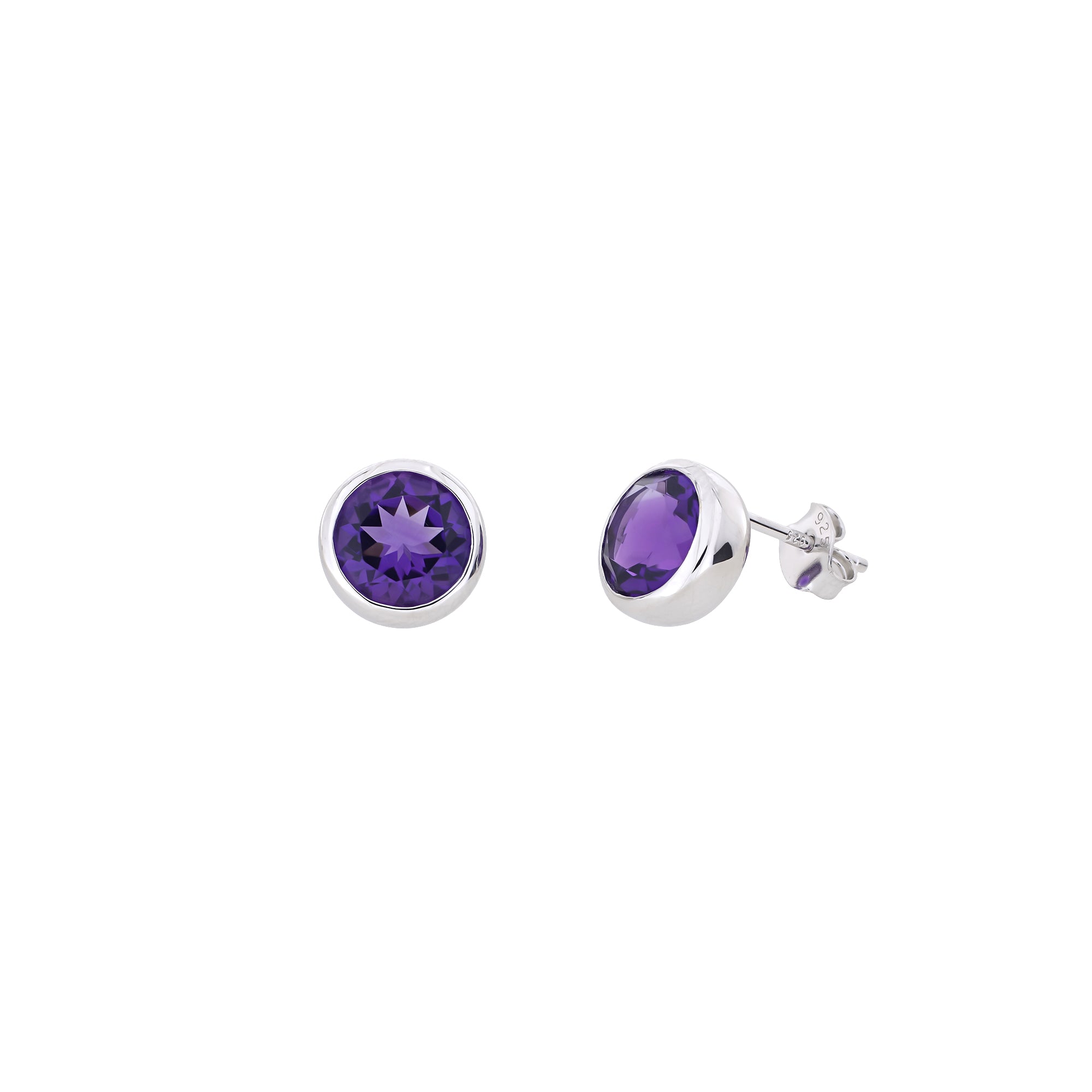 Sterling Silver Brilliant Cut Amethyst Stud Earrings - Large