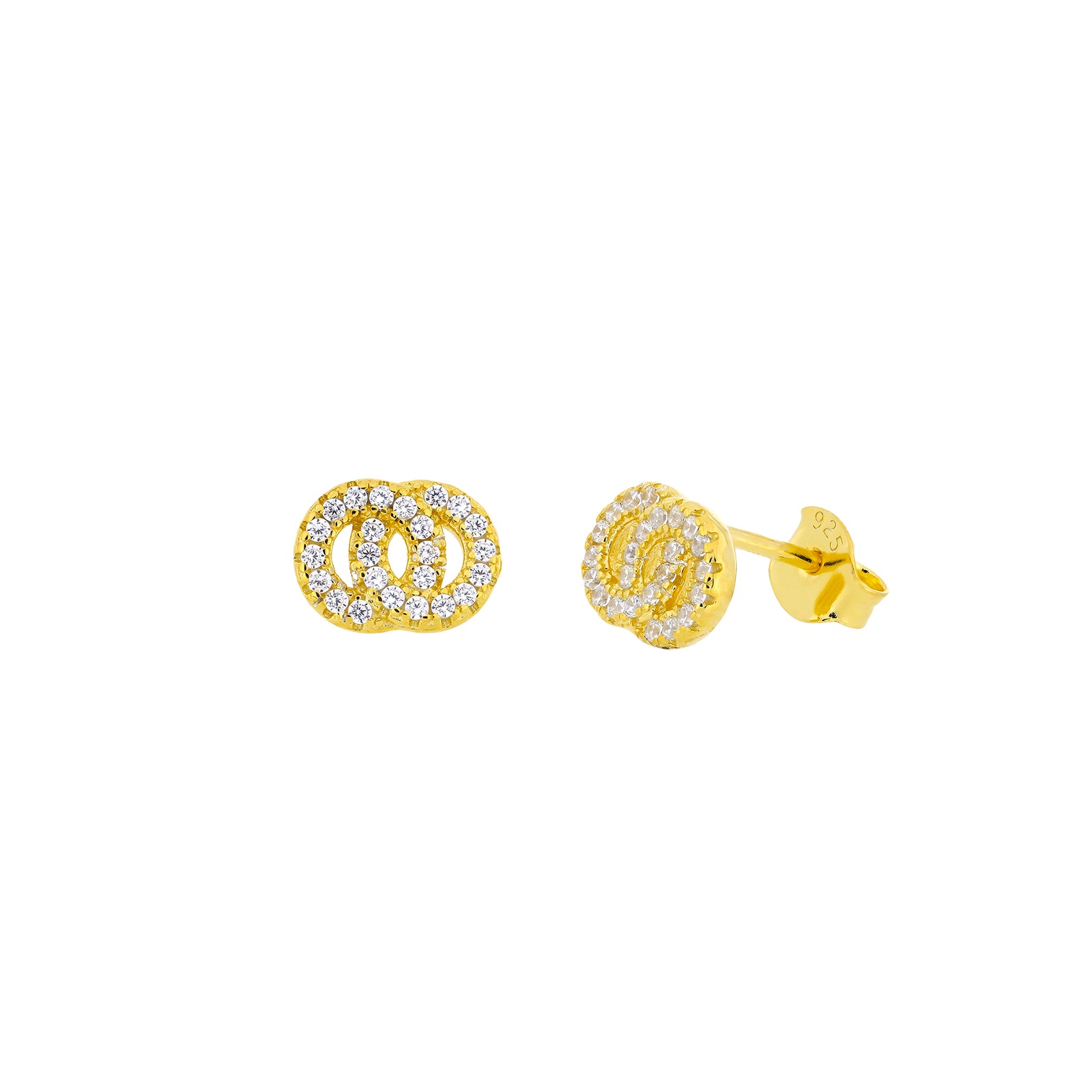 Yellow Gold Vermeil Cubic Zirconia Interlocking Circles Studs