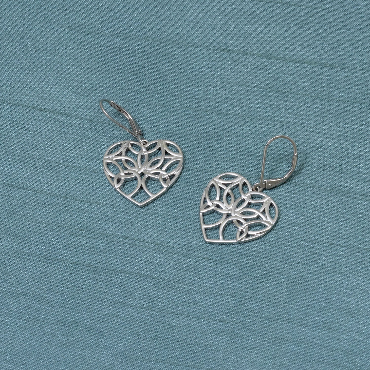 Silver Celtic Tree of Life Heart Drop Earrings