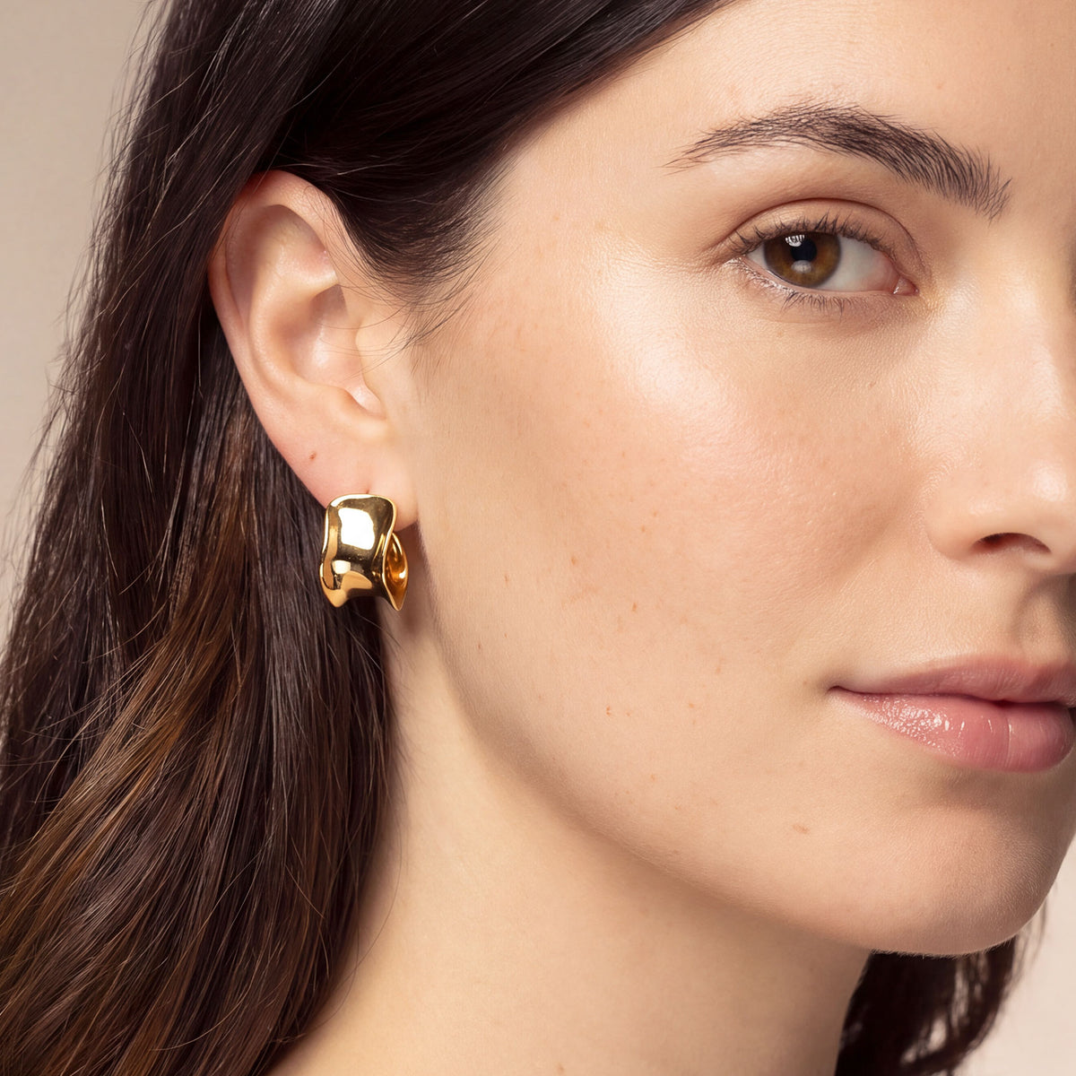 Gold Vermeil Bevelled Wavy Hoop Earrings