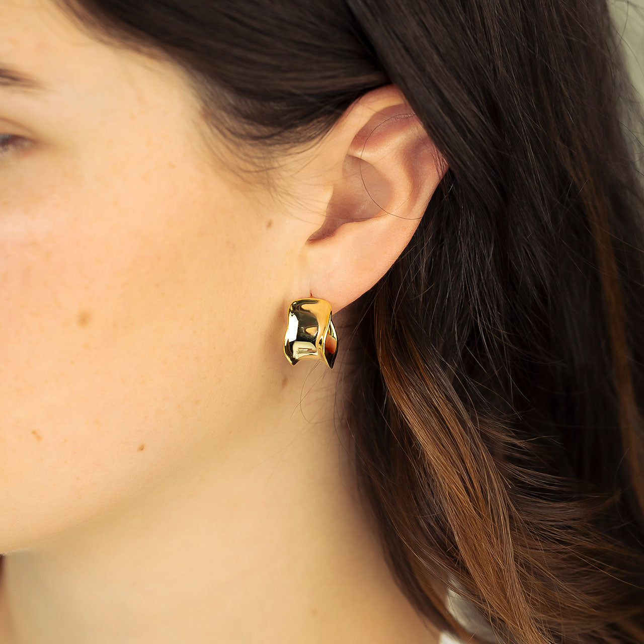 Gold Vermeil Bevelled Wavy Hoop Earrings