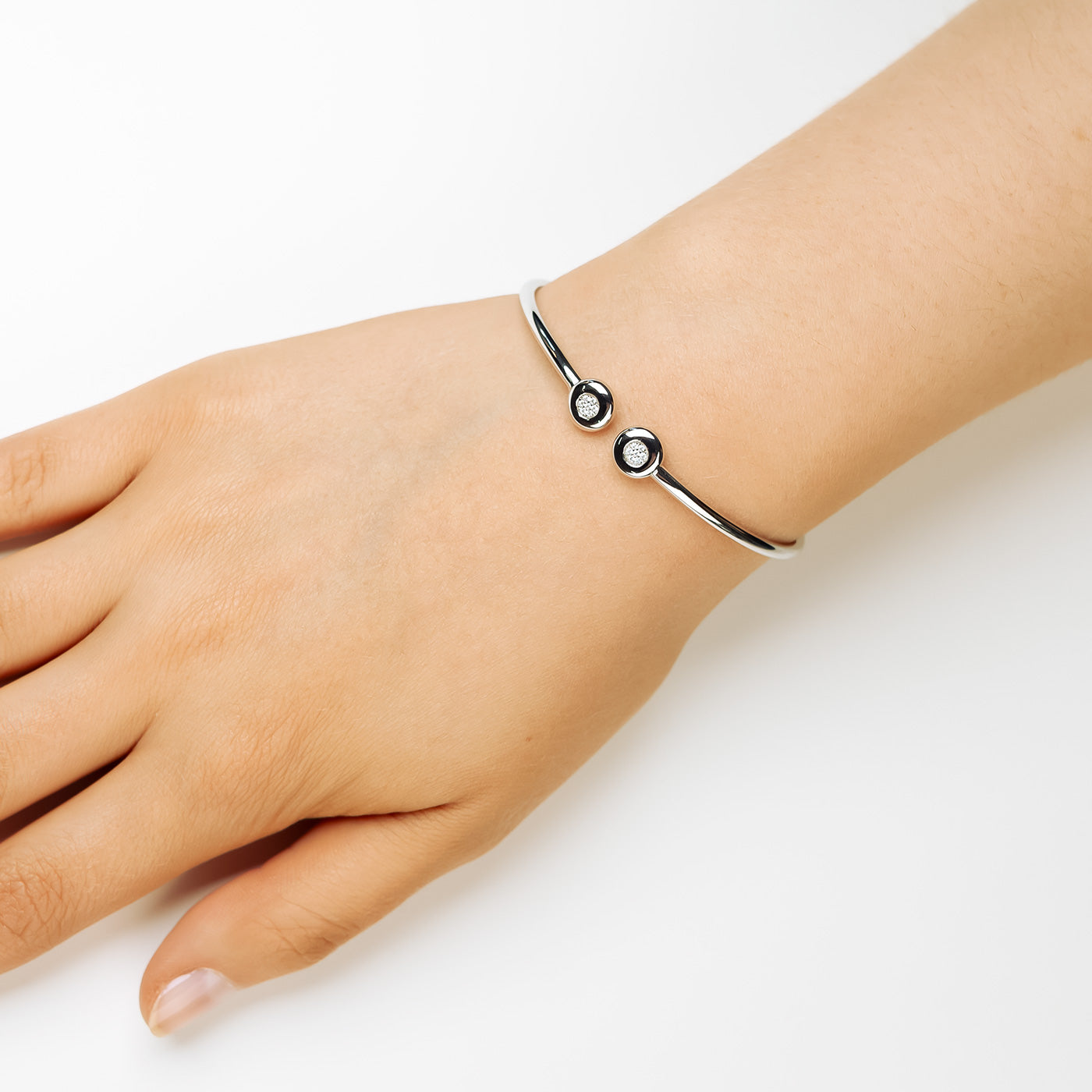 Silver Pavé Discs Flexi Cuff Bangle