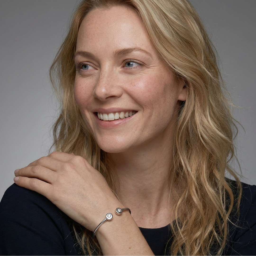 Silver Pavé Discs Flexi Cuff Bangle