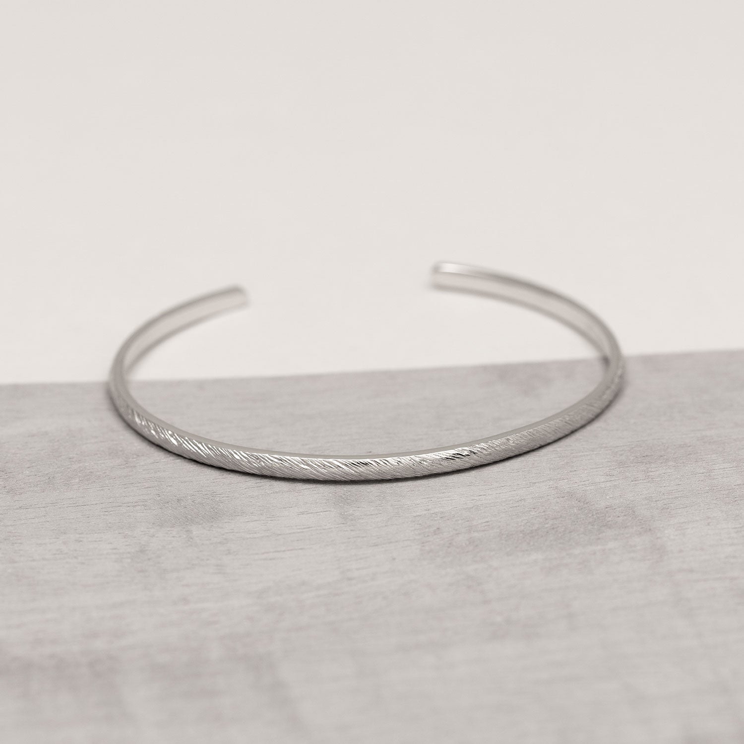 Sterling Silver Diagonal Textured Elements Slim Cuff