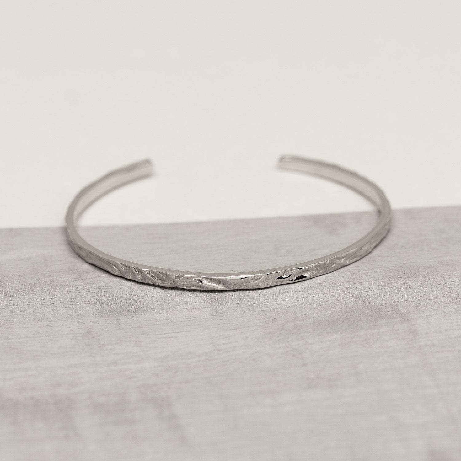 Sterling Silver Textured Waves Elements Slim Cuff