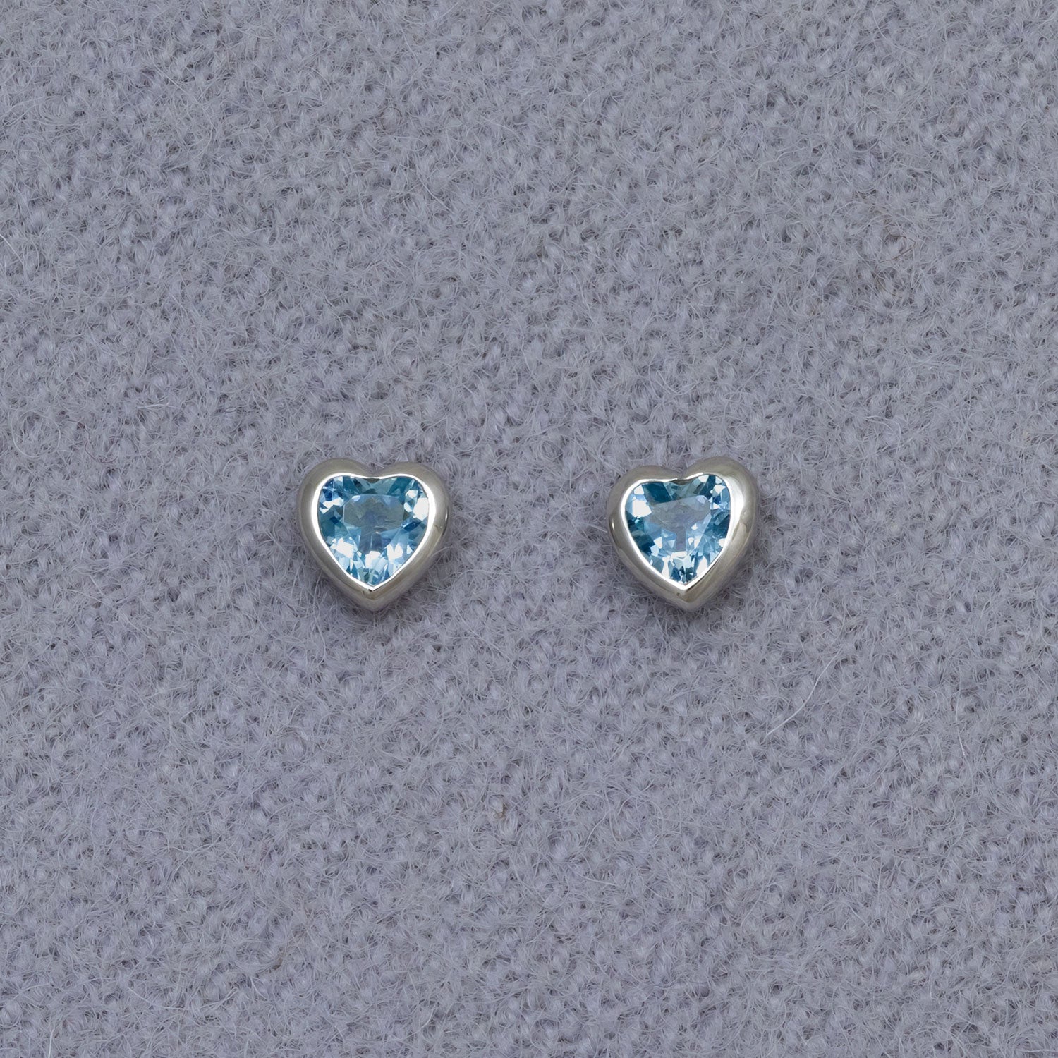 Sterling Silver & Blue Topaz Heart Stud Earrings