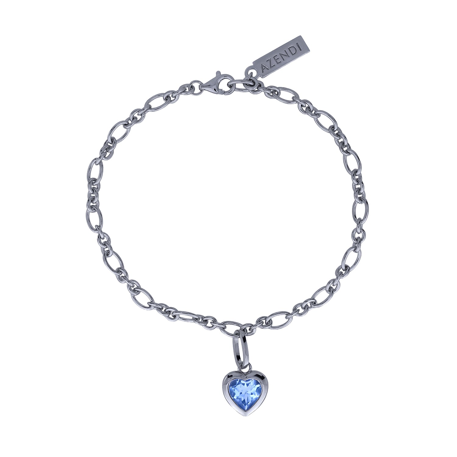 Sterling Silver & Blue Topaz Heart Charm Bracelet