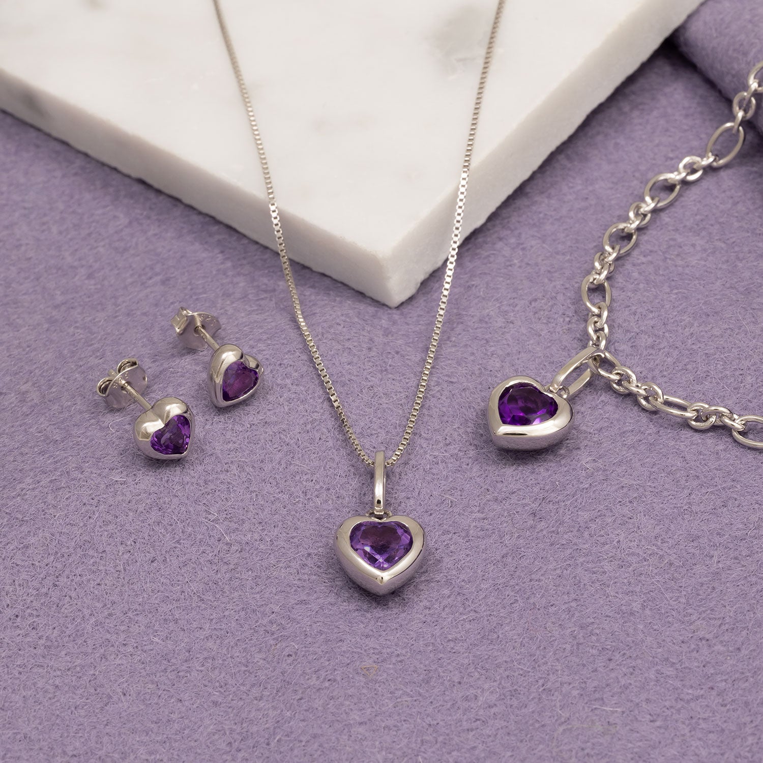 Sterling Silver & Amethyst Heart Pendant