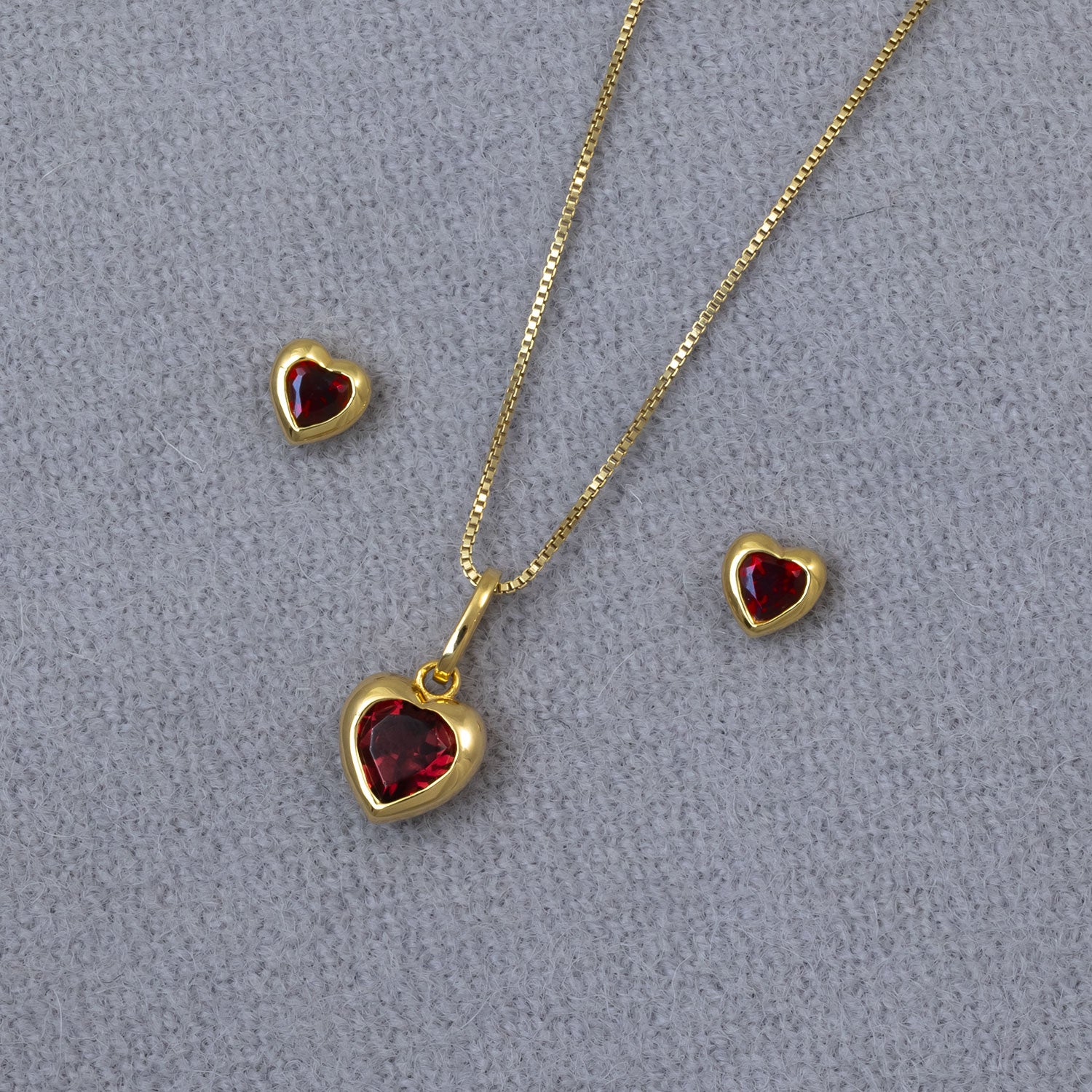 Gold Vermeil & Garnet Heart Stud Earrings