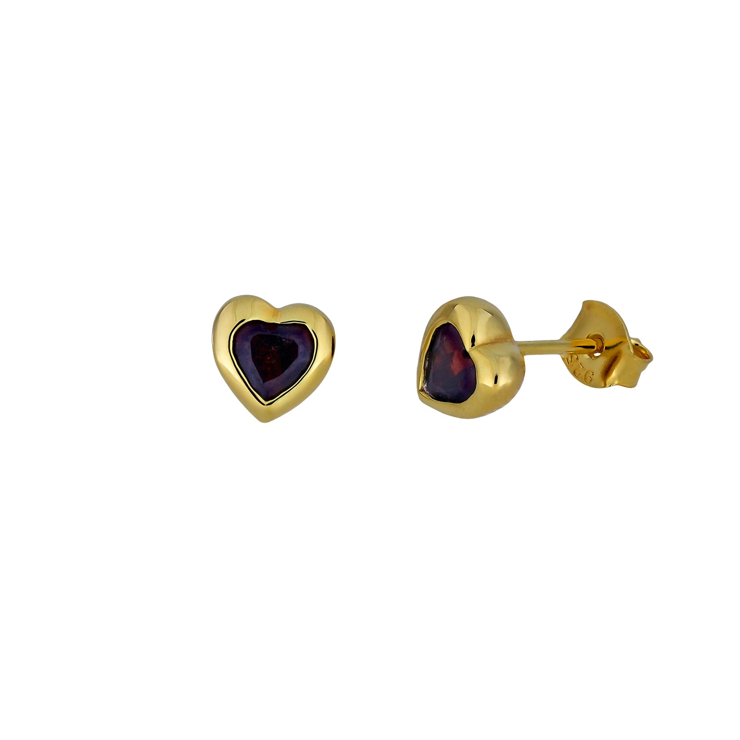 Gold Vermeil & Garnet Heart Stud Earrings