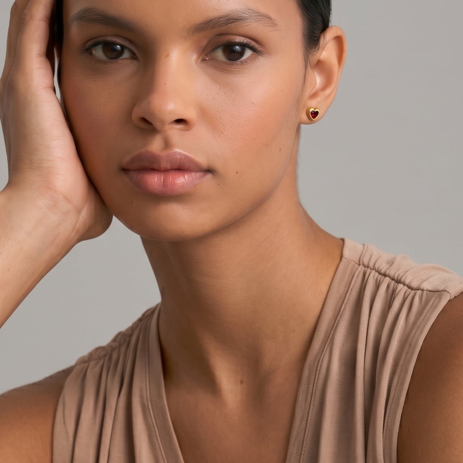 Gold Vermeil & Garnet Heart Stud Earrings