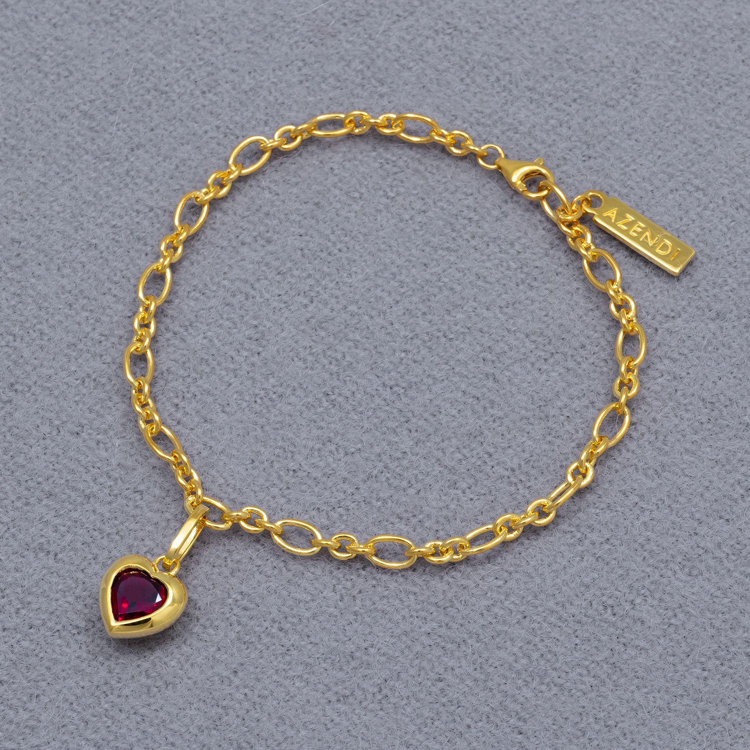 Gold Vermeil & Garnet Heart Charm Bracelet