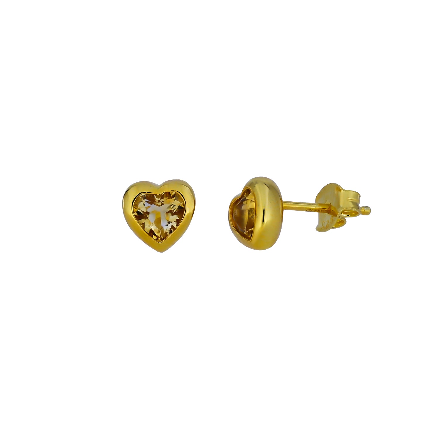 Gold Vermeil & Citrene Heart Stud Earrings