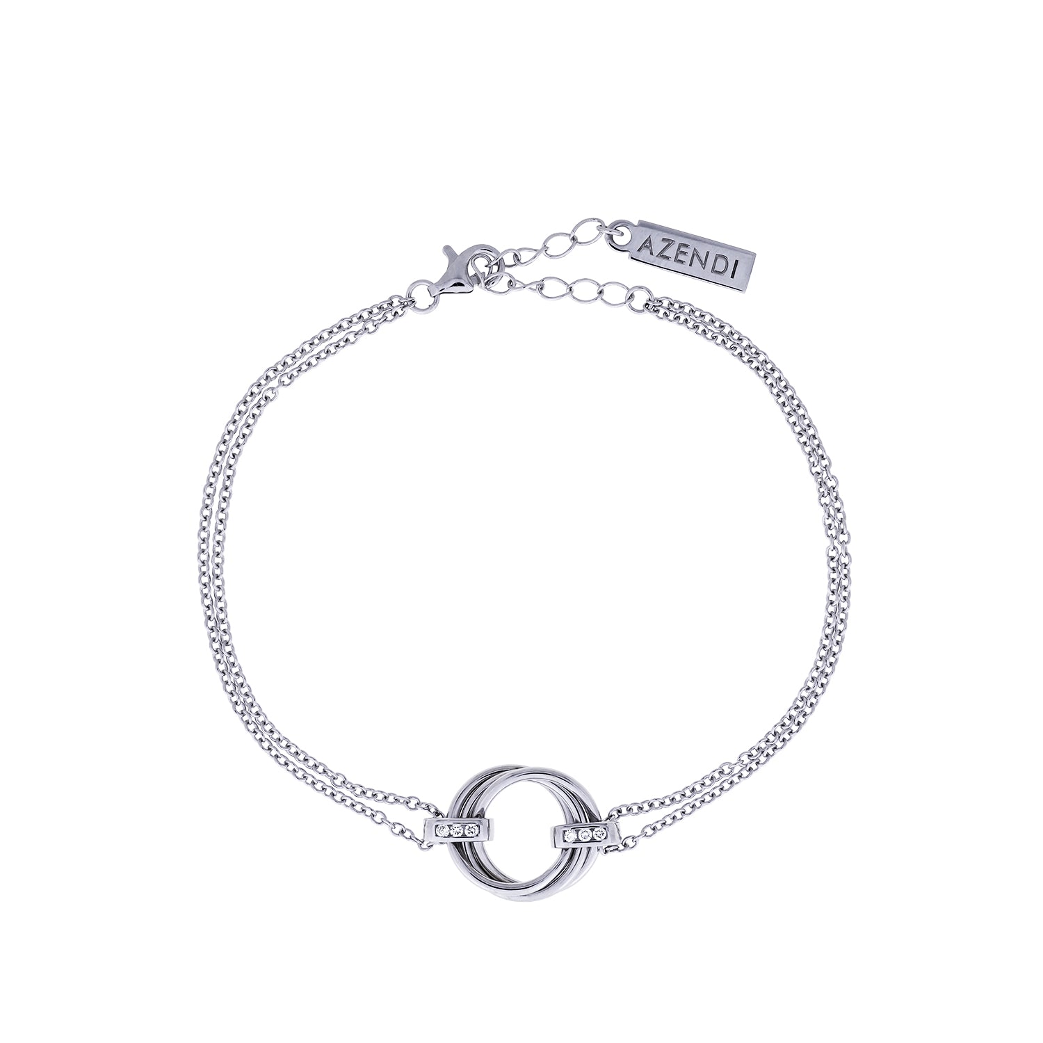 Adjustable sterling silver bracelet featuring an intertwined love knot centerpiece accented with lab-grown diamonds, crafted for refined contemporary elegance.