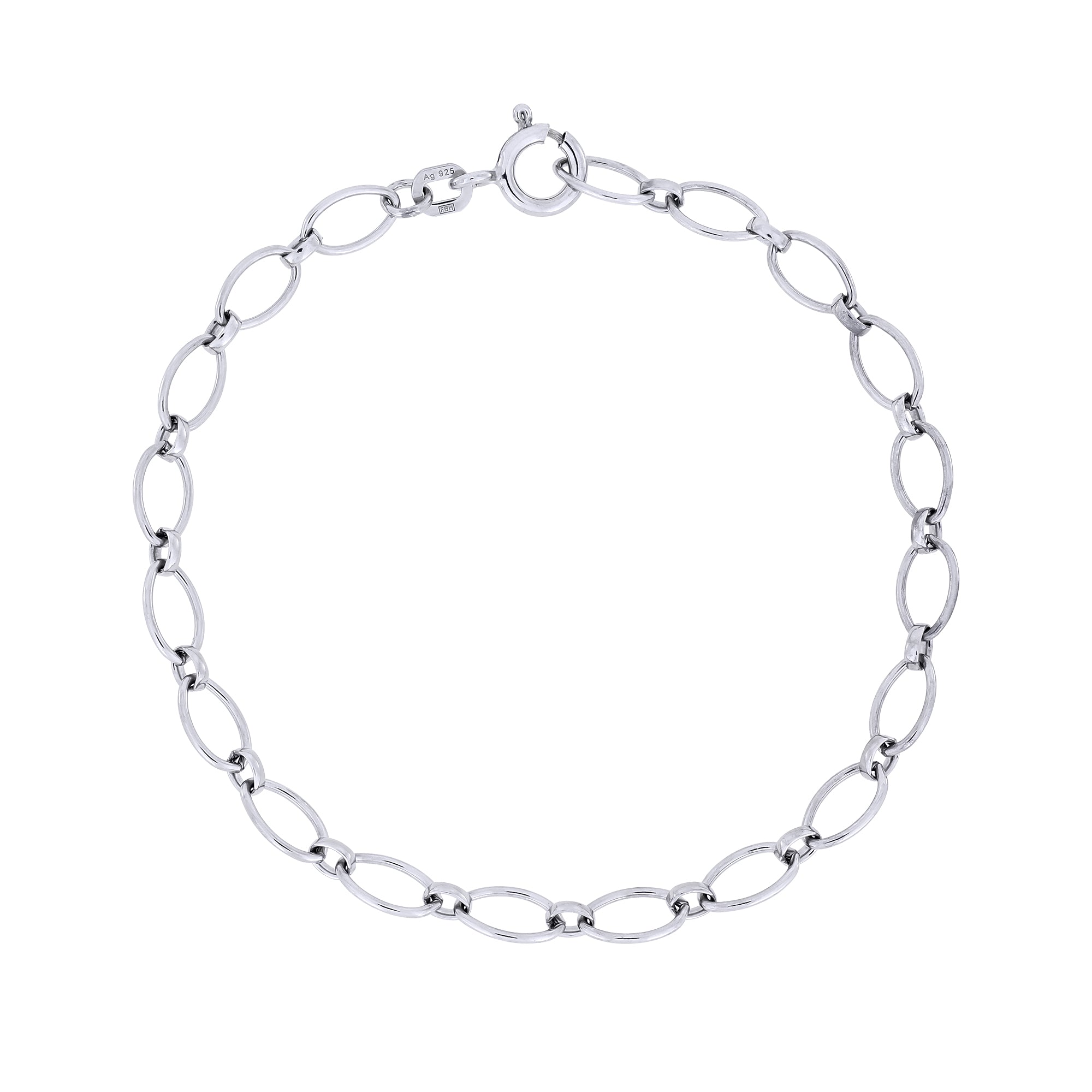 Silver oval links chain bracelet on a white background