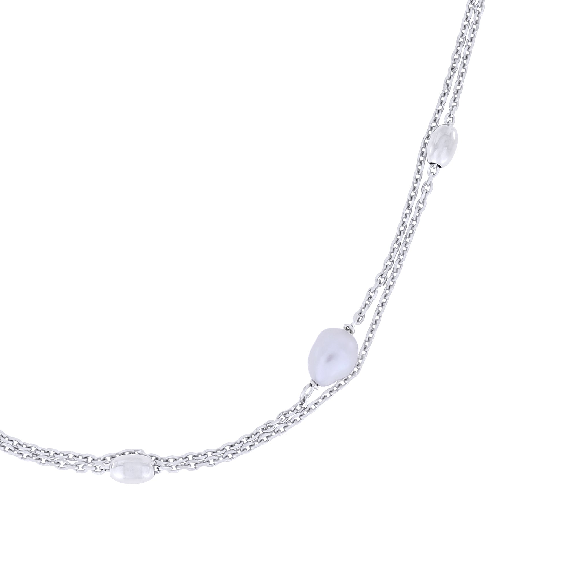 Sterling Silver Twin Strand Freshwater Pearl Necklace
