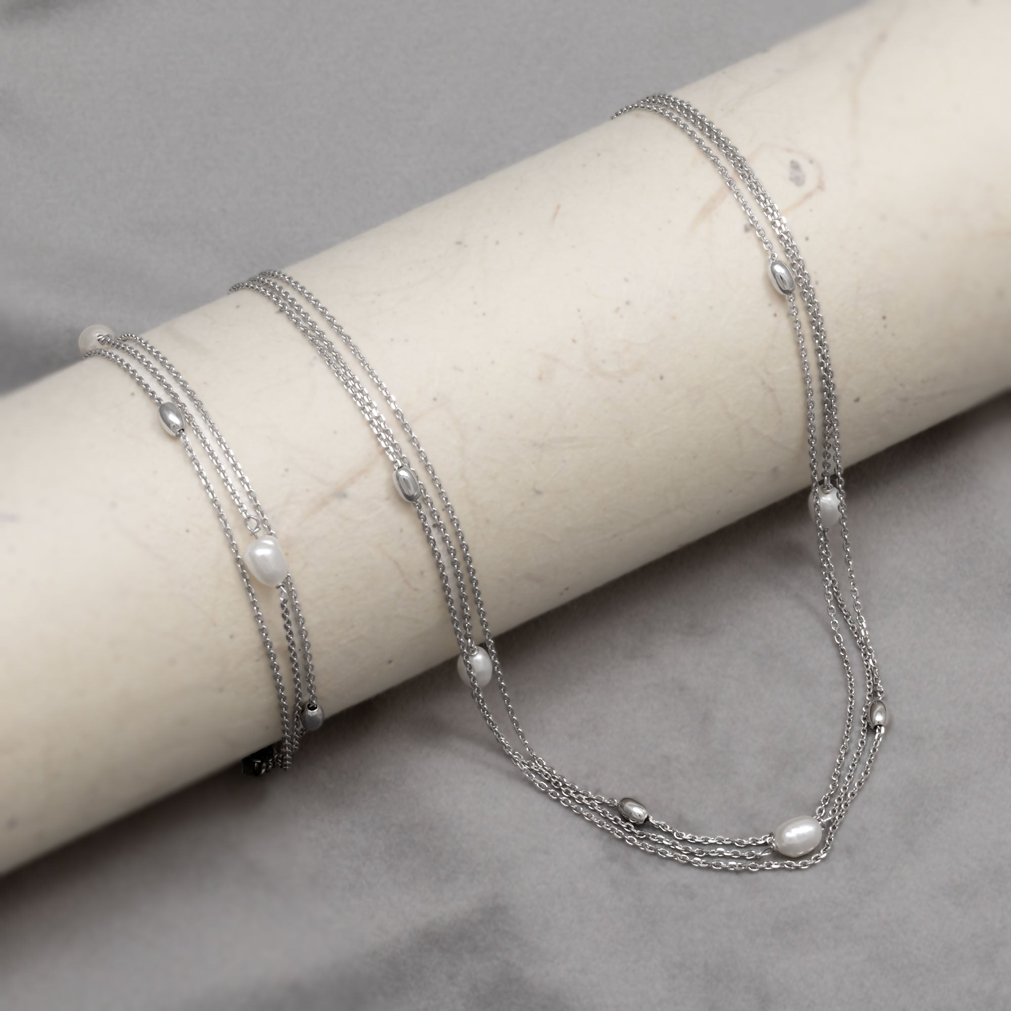 Sterling Silver Triple Strand Freshwater Pearl Necklace
