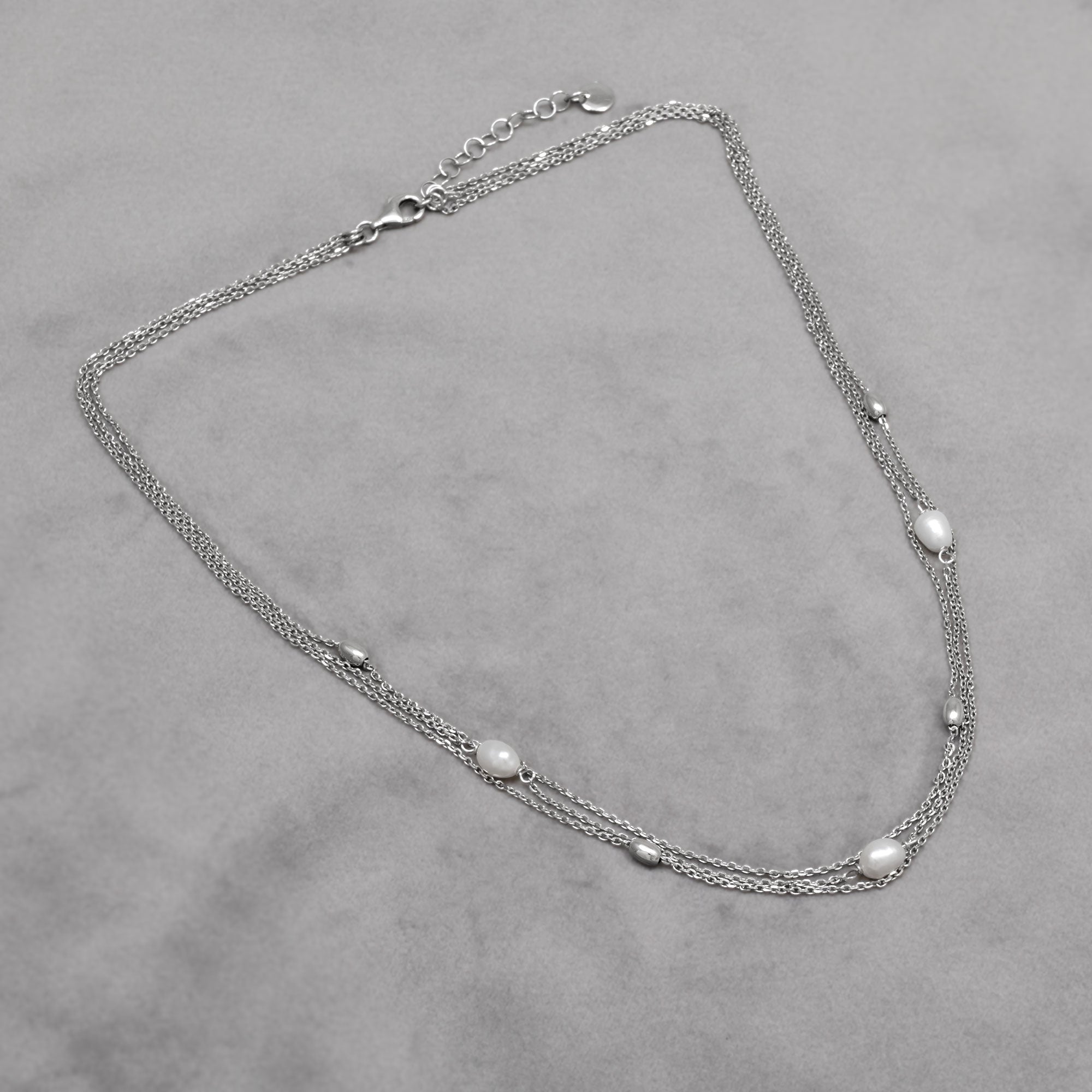 Sterling Silver Triple Strand Freshwater Pearl Necklace