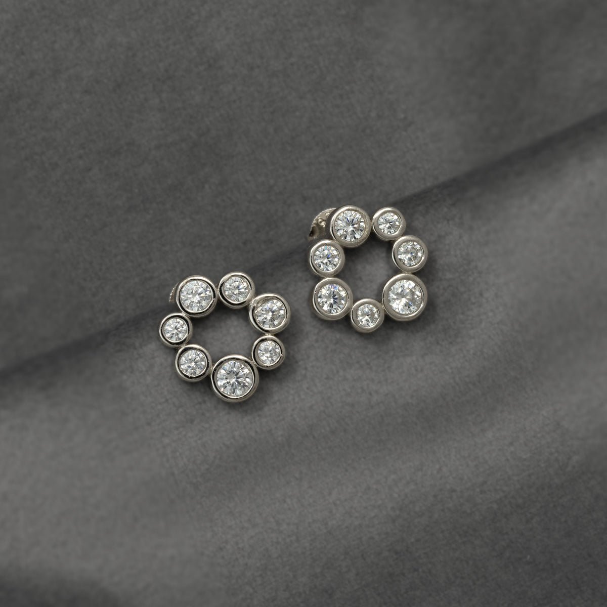 Sterling Silver Seven Bubbles Circle Stud Earrings