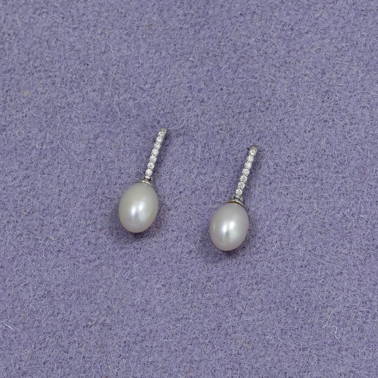 Silver & Pavé Oval Pearl Drop Earrings