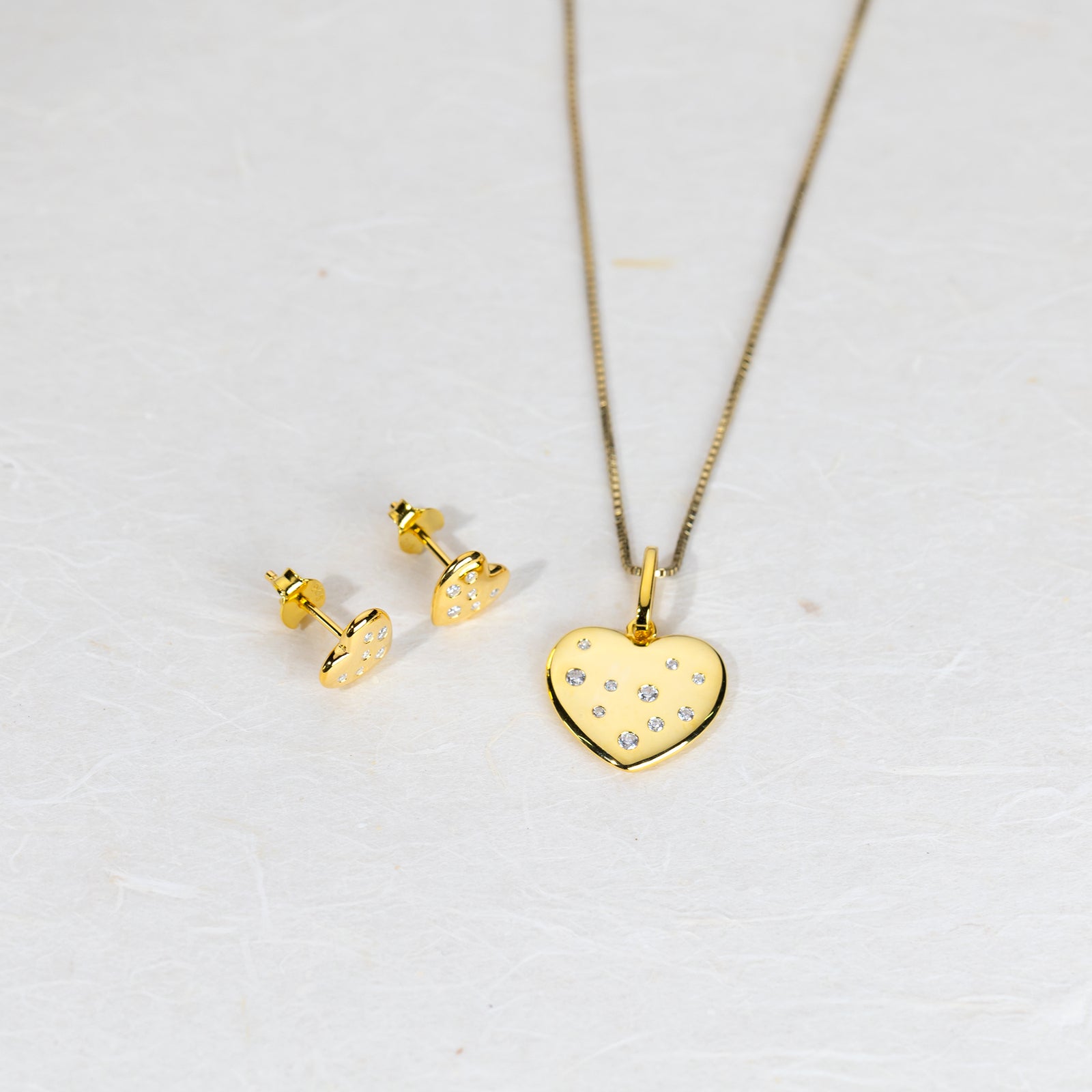 Gold Vermeil Scattered Stones Heart Pendant