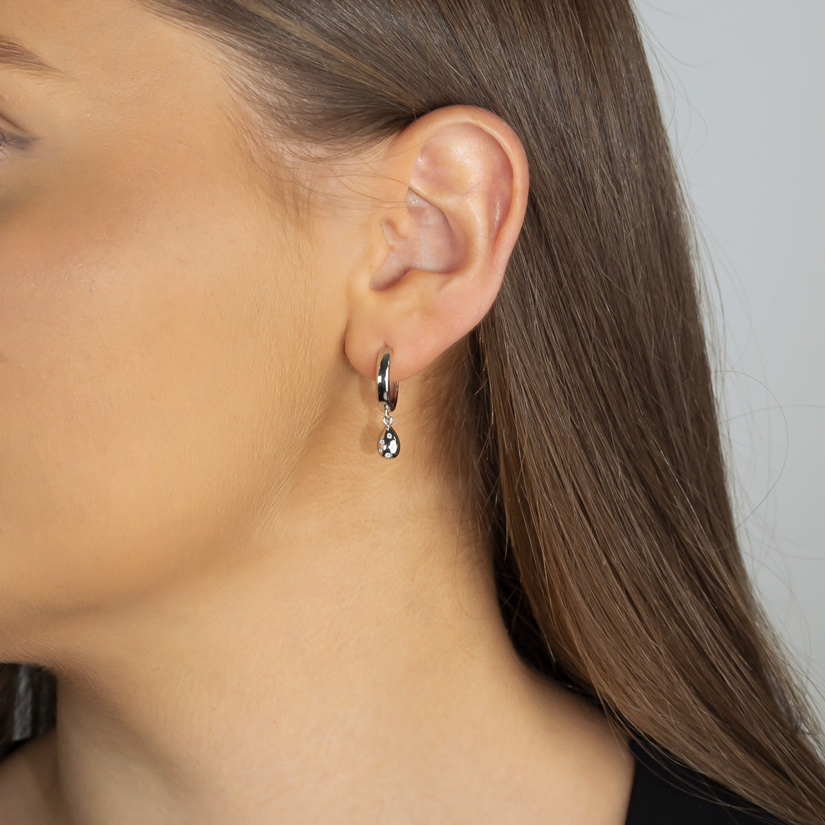 Sterling Silver Hoop Earrings with Teardrop Charm